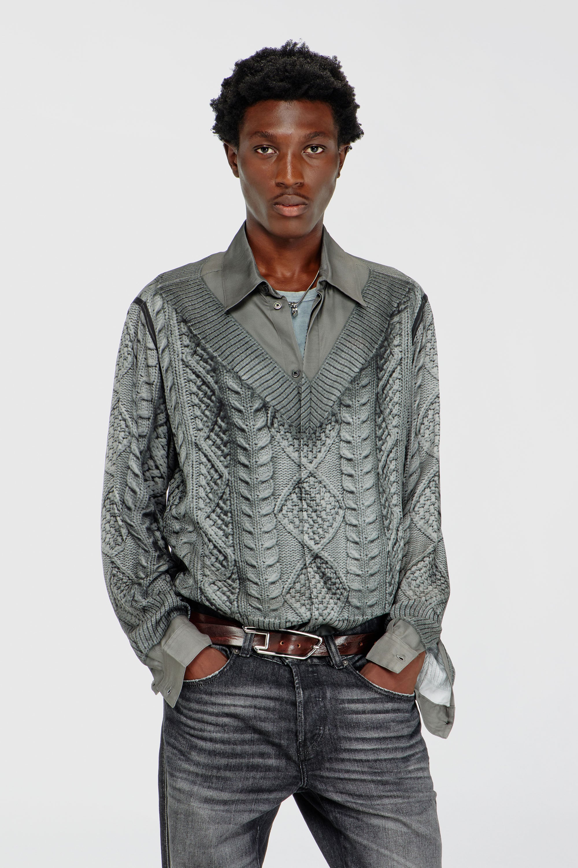 Diesel - S-SIMPLY-EFBN, Male's シャツ in グレー - 1