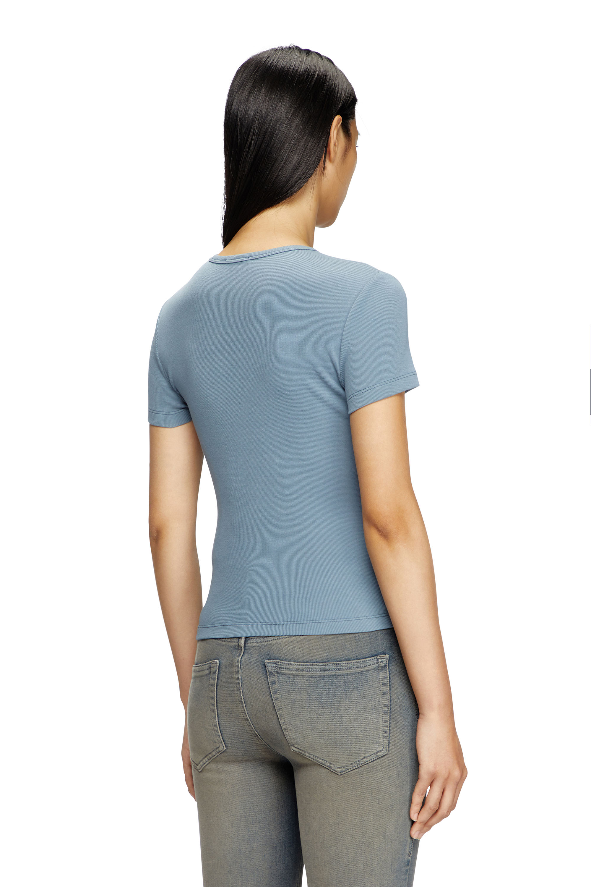 Diesel - T-ELE-LONG-D, Female's T-shirt with D logo patch in ライトブルー - 4