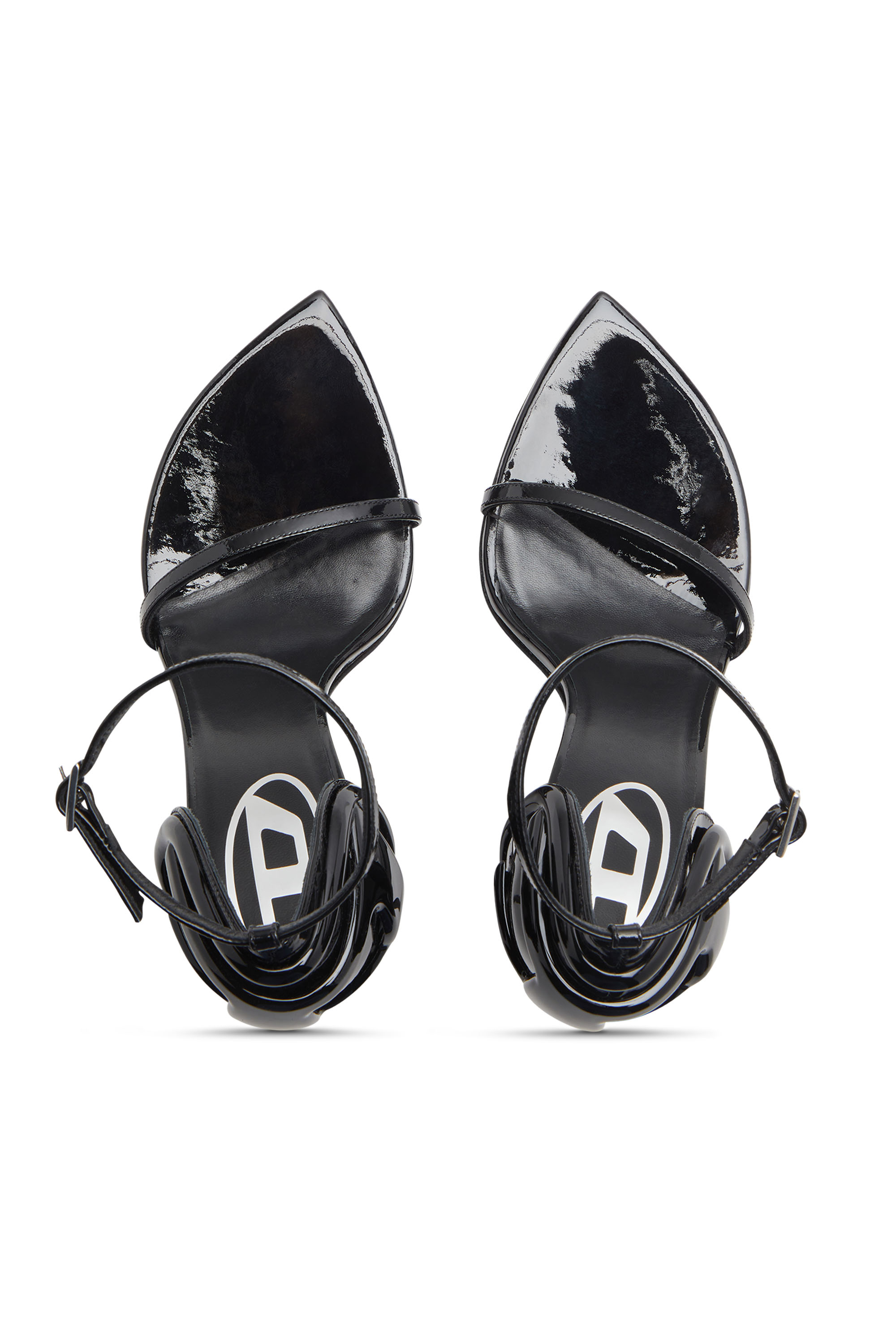 Diesel - D-TEN&HALF SANDAL, Female's D-Ten&Half-Stiletto sandals in patent leather and satin in ブラック - 4