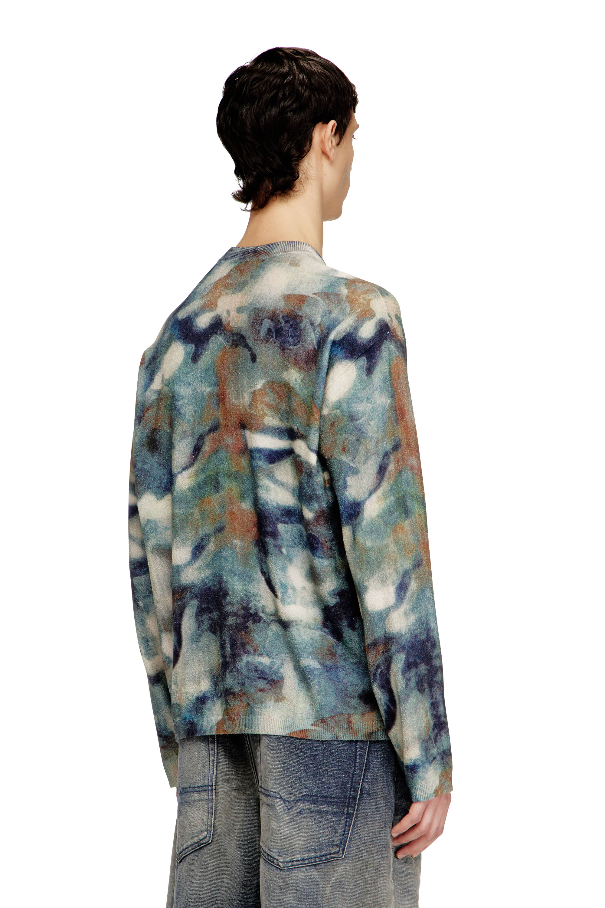 Diesel - K-ILLUM, Male's Sponge-yarn jumper with abstract print in ベージュ/ブルー - 5
