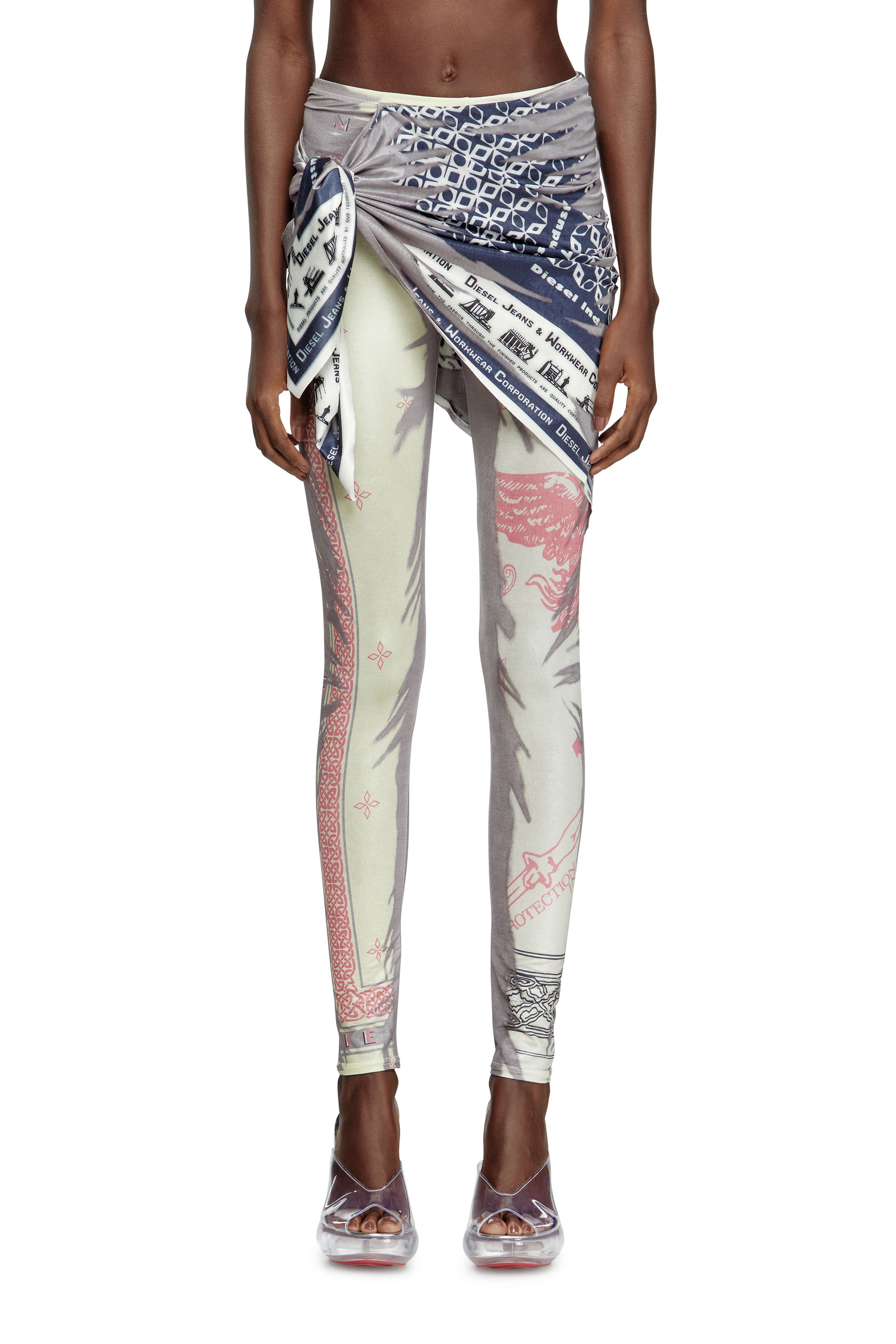 Diesel - P-ESME, Female's Leggings with draped bandana skirt in グレー/ホワイト - 3