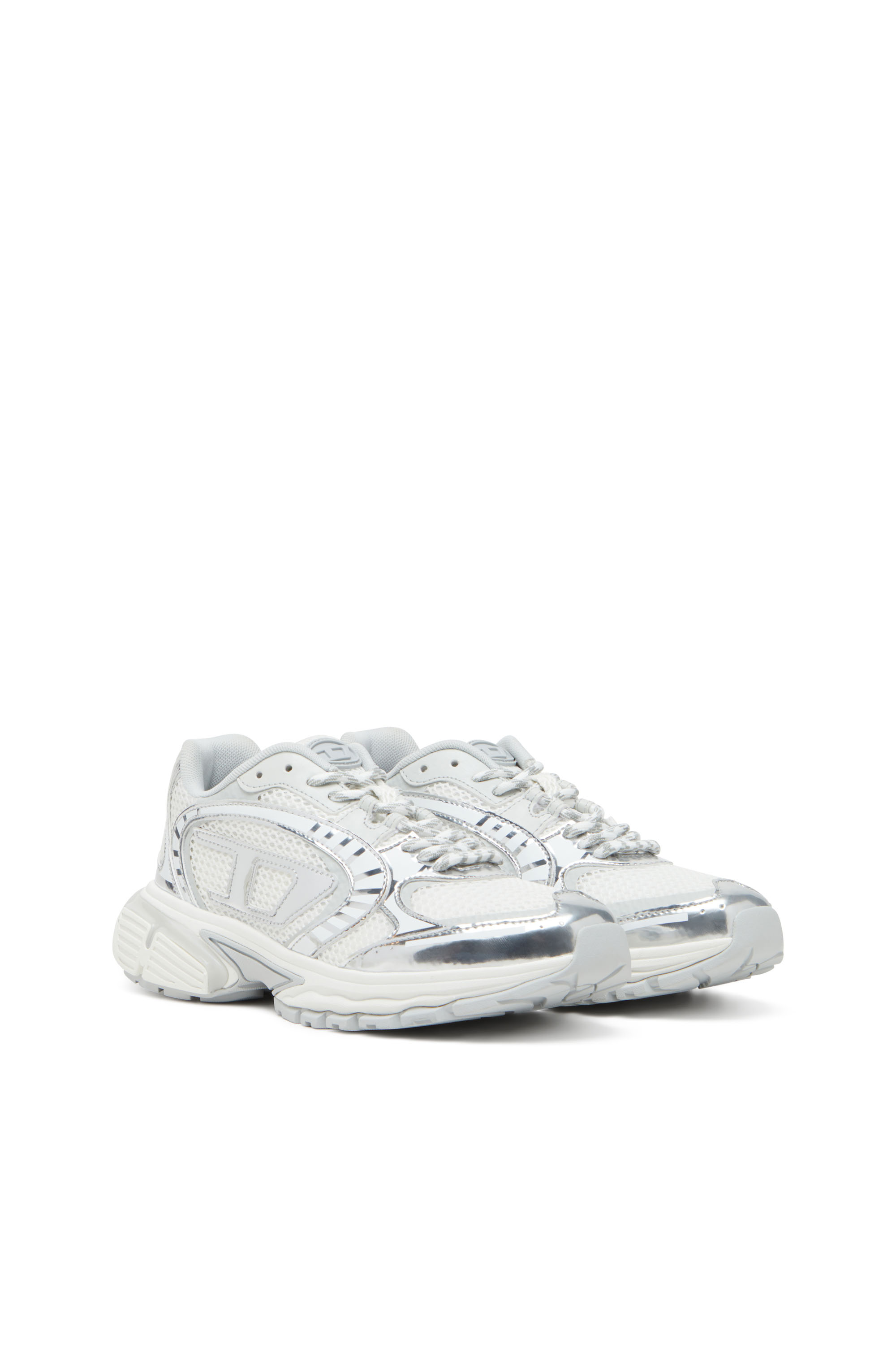 Diesel - S-PRO-V-DENSE LOW W, Female's S-Pro-V-Dense-Metallic mesh sneakers with Oval D logo in ホワイト/シルバー - 2