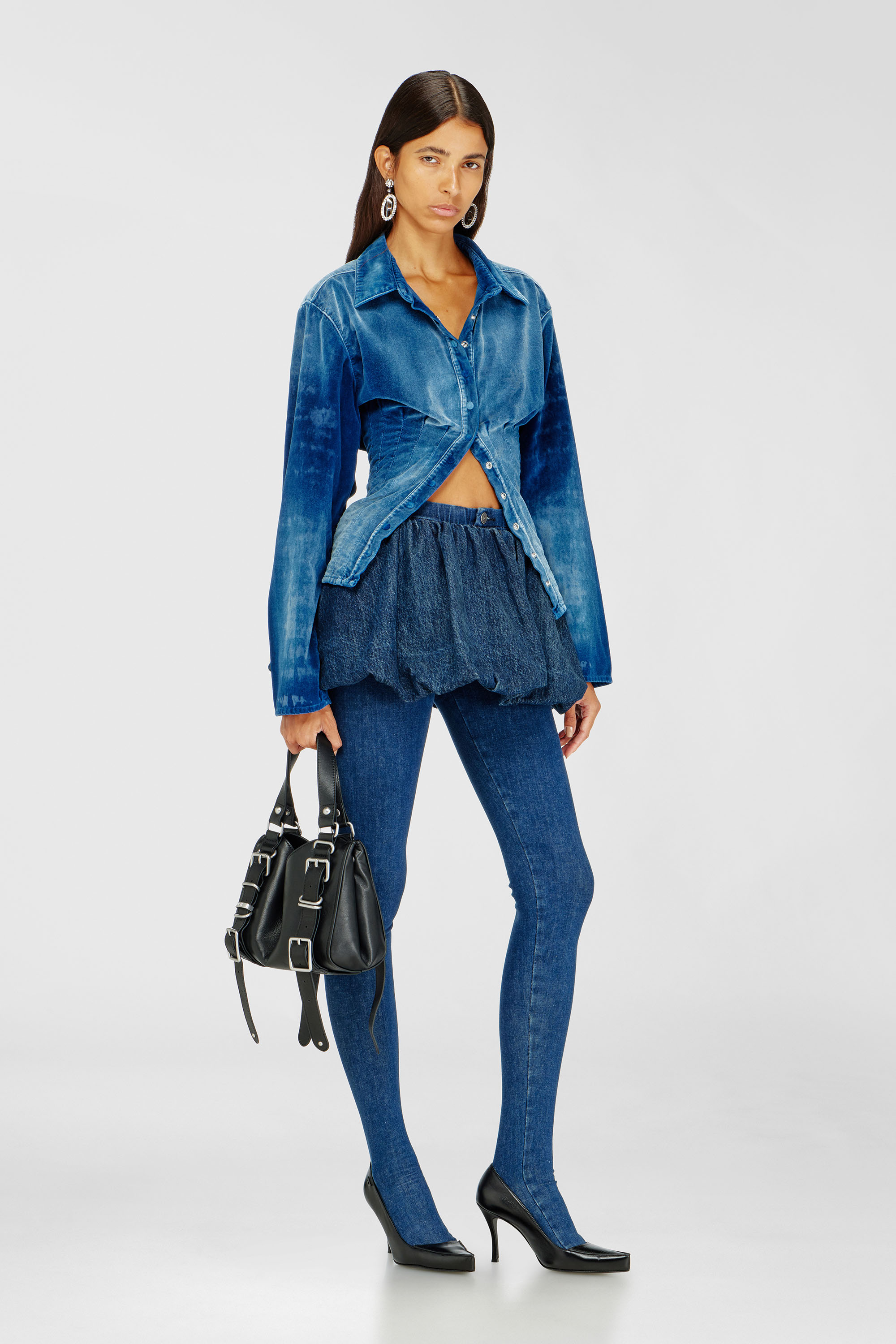 Diesel - DE-MUJ-FSJ2, Female's Short bubble skirt in denim in ダークブルー - 1
