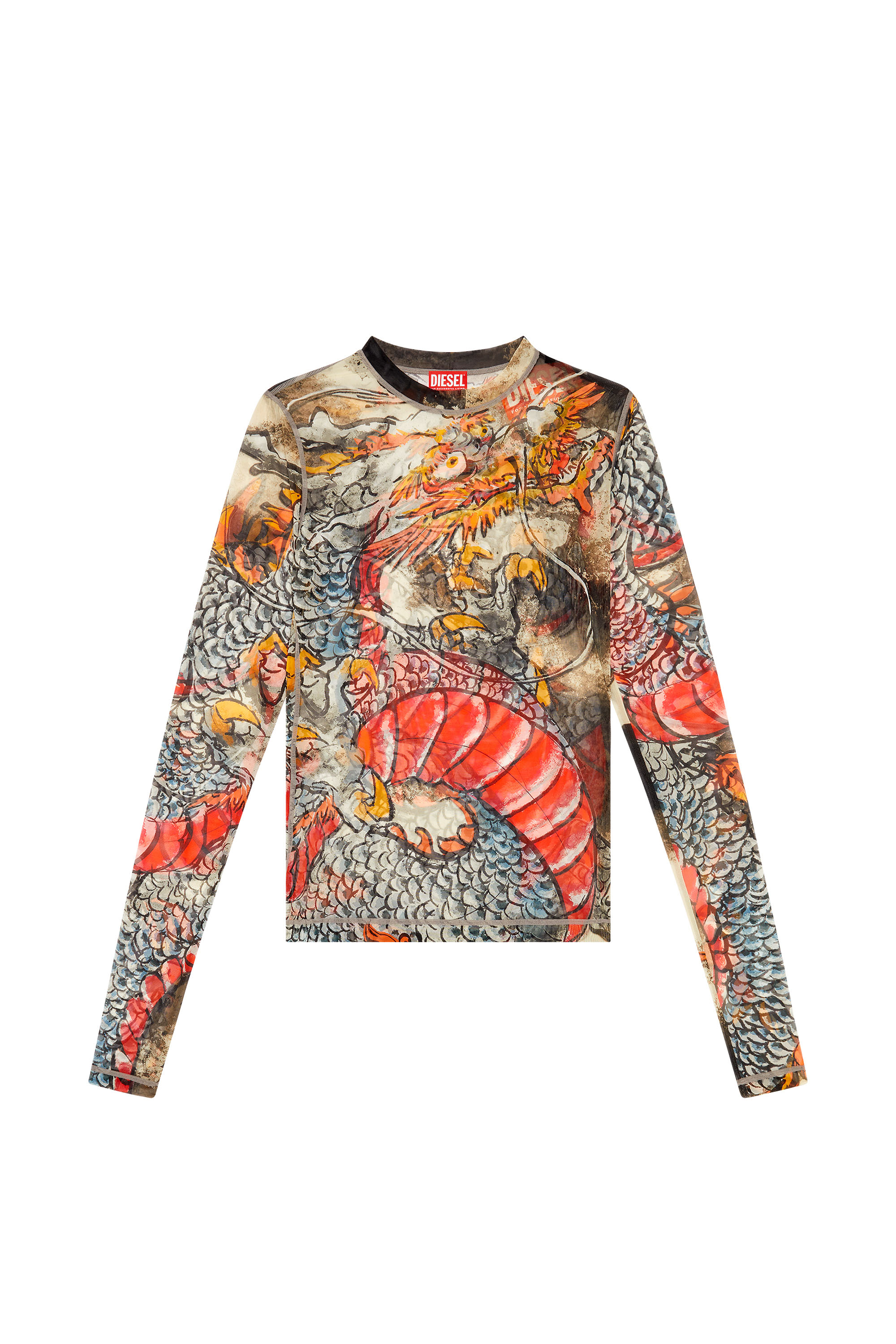 Diesel - CL-T-SIELAR-DRAGON, Unisex's Mesh top with Dragon print in ベージュ/レッド - 2