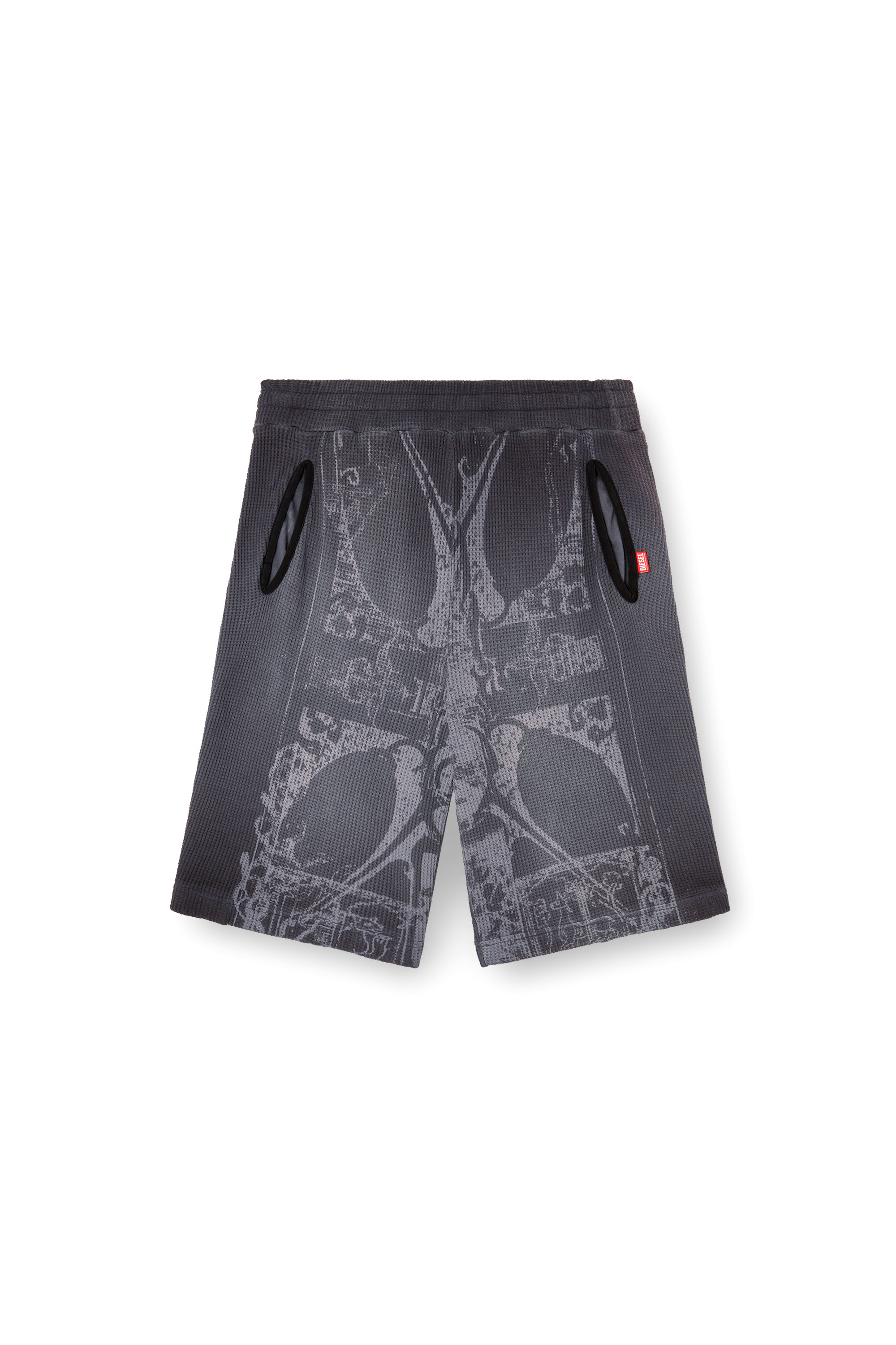 Diesel - P-WARKY-SHORT, Male's Waffle shorts with medieval print in ブラック - 3