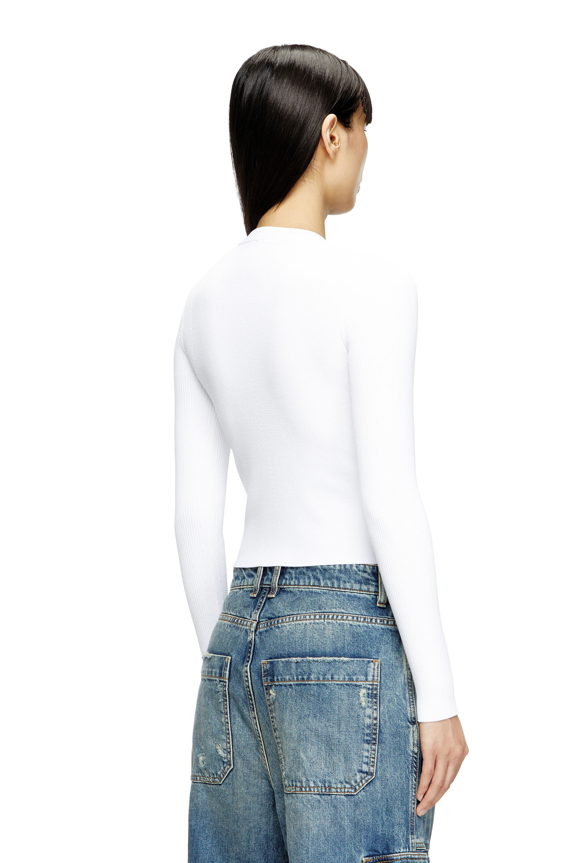 Diesel - M-VALARI, Female's Rib-knit viscose-blend top with Oval D in ホワイト - 4