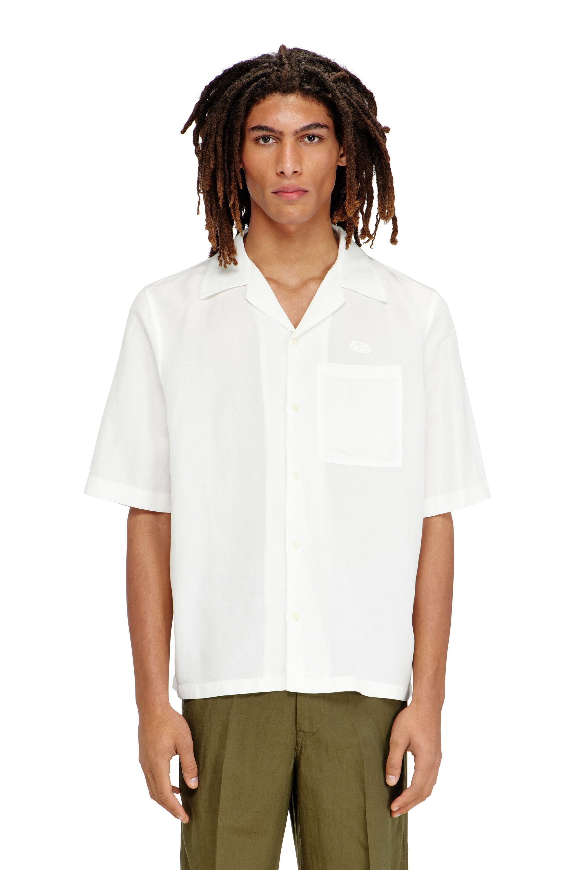 Diesel - S-BRACK-PGBS, Male's Linen-blend shirt with short sleeves in ホワイト - 1