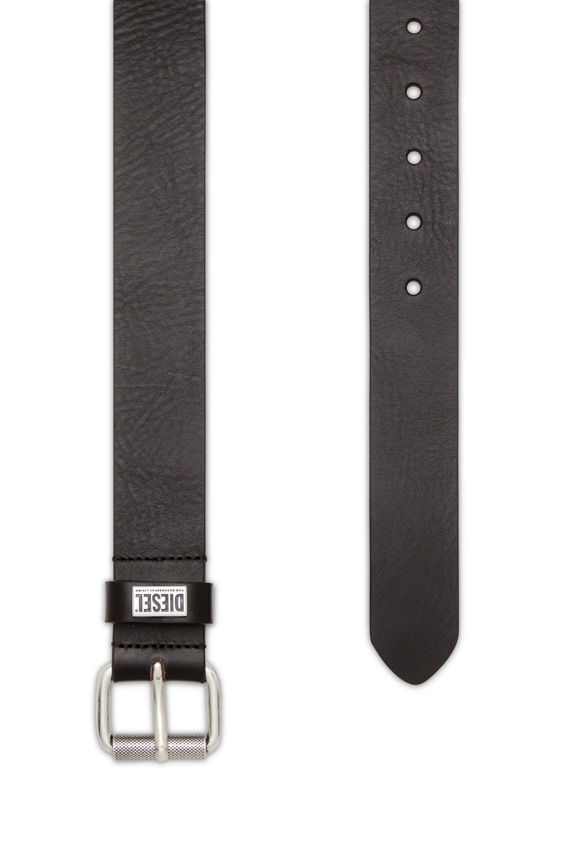 Diesel - B-BISCOTTO-LOOP, Male's 3.5cm leather belt with logo plaque in ダークブラウン - 2