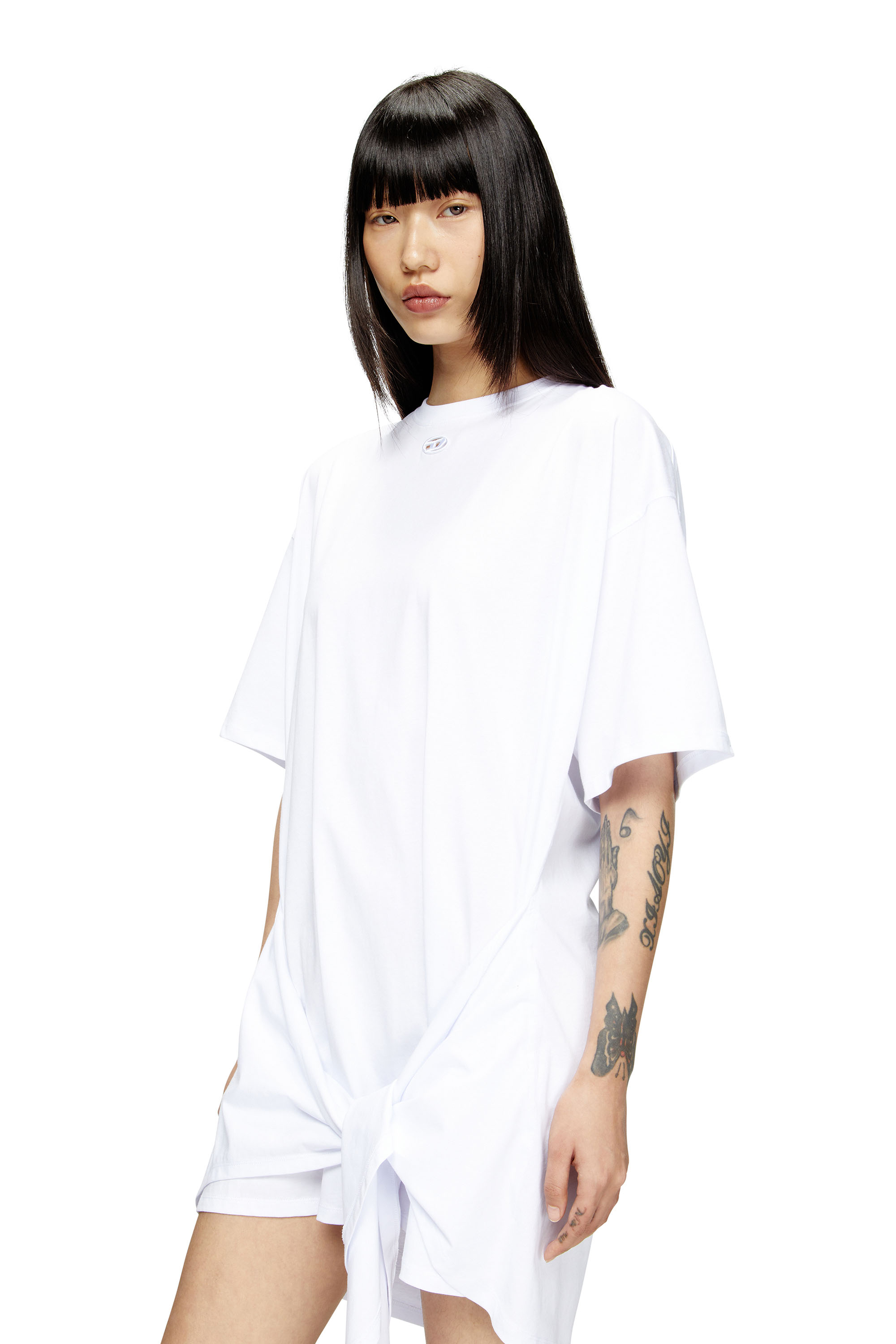 Diesel - D-EIVOR, Female's T-shirt dress with tie front in ホワイト - 4