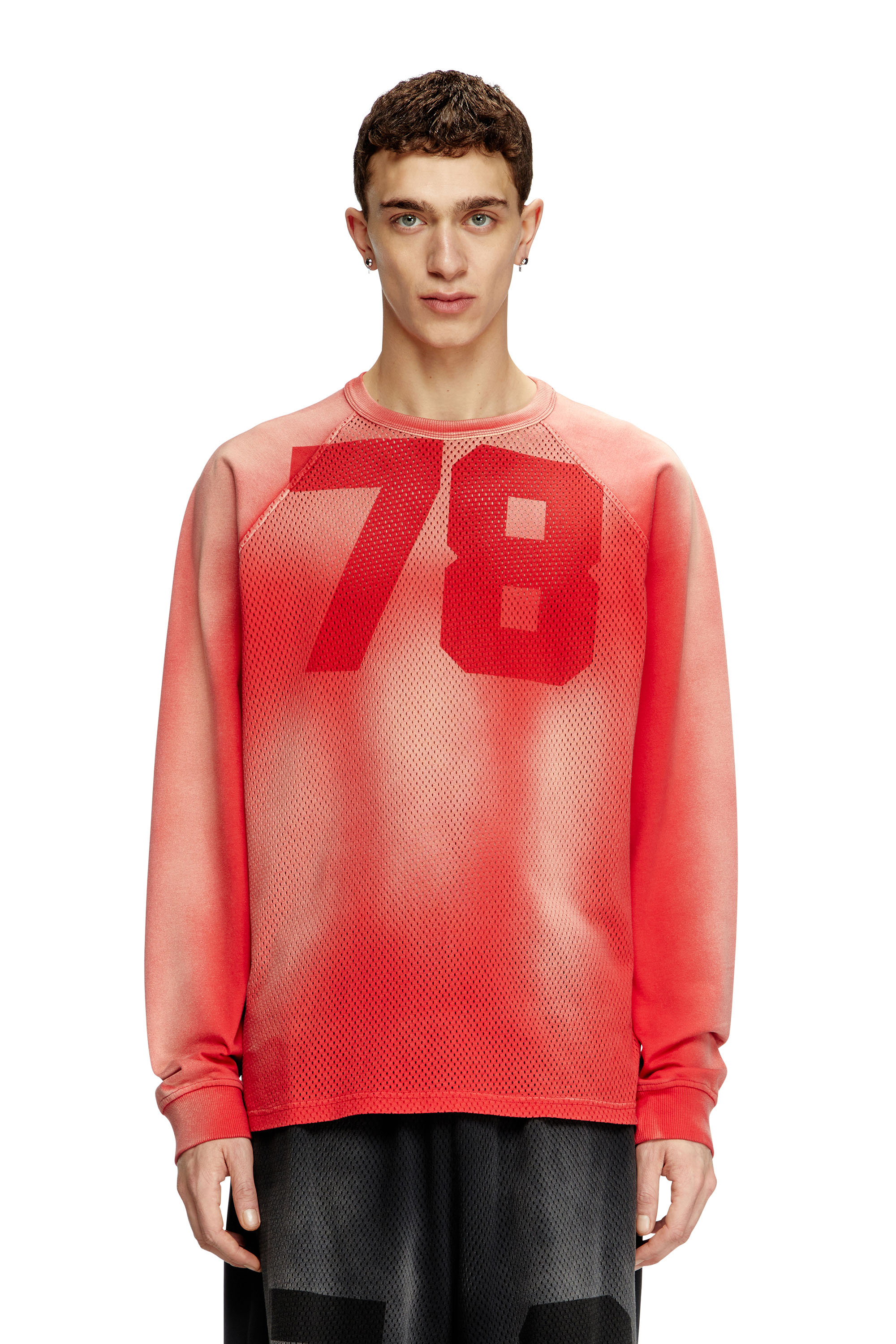 Diesel - T-ROXTER-LS-MESH, Male's Faded long-sleeve T-shirt with mesh front in レッド - 1