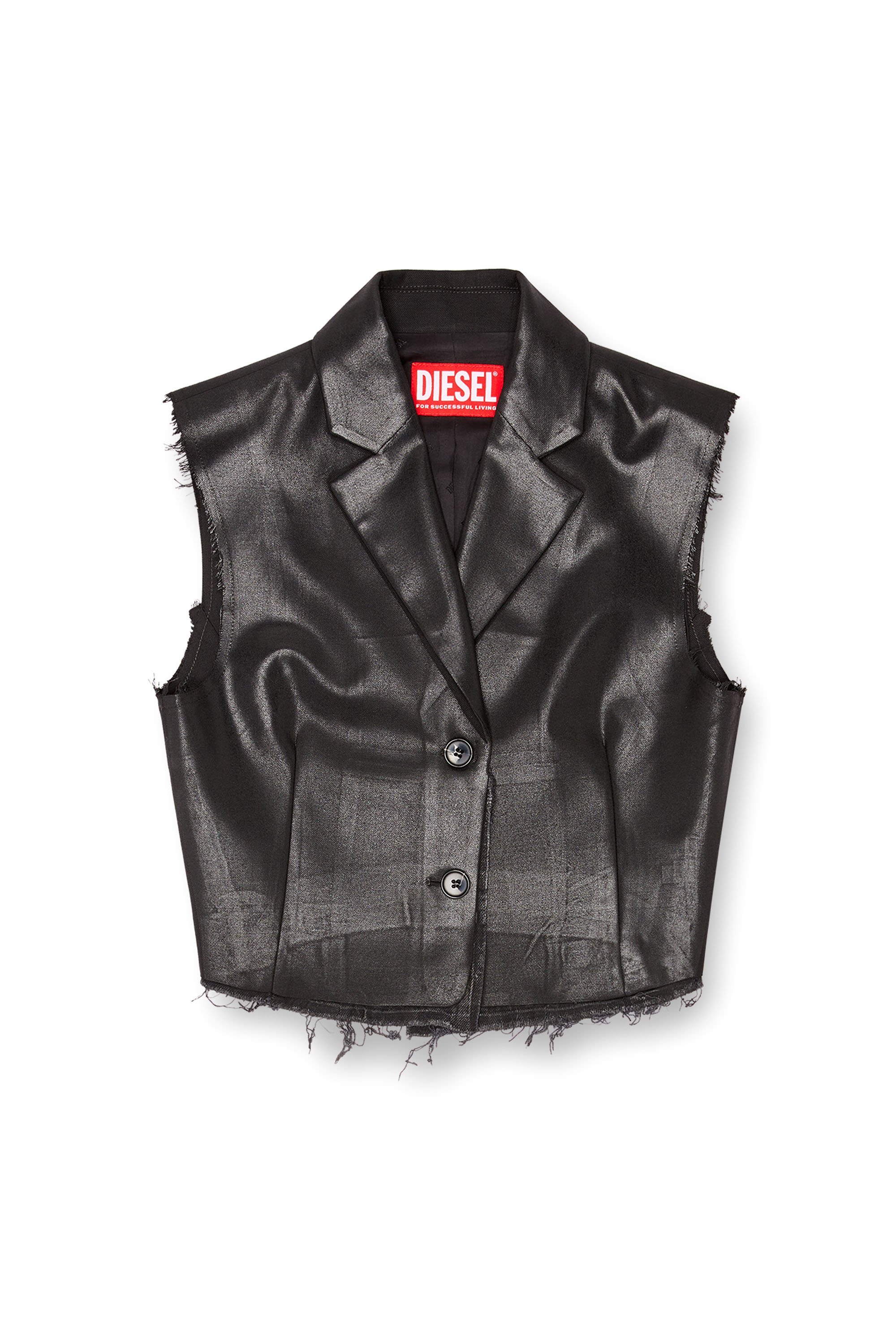 Diesel - G-BARYT, Female's Cropped tailored vest with coated front in ブラック - 3