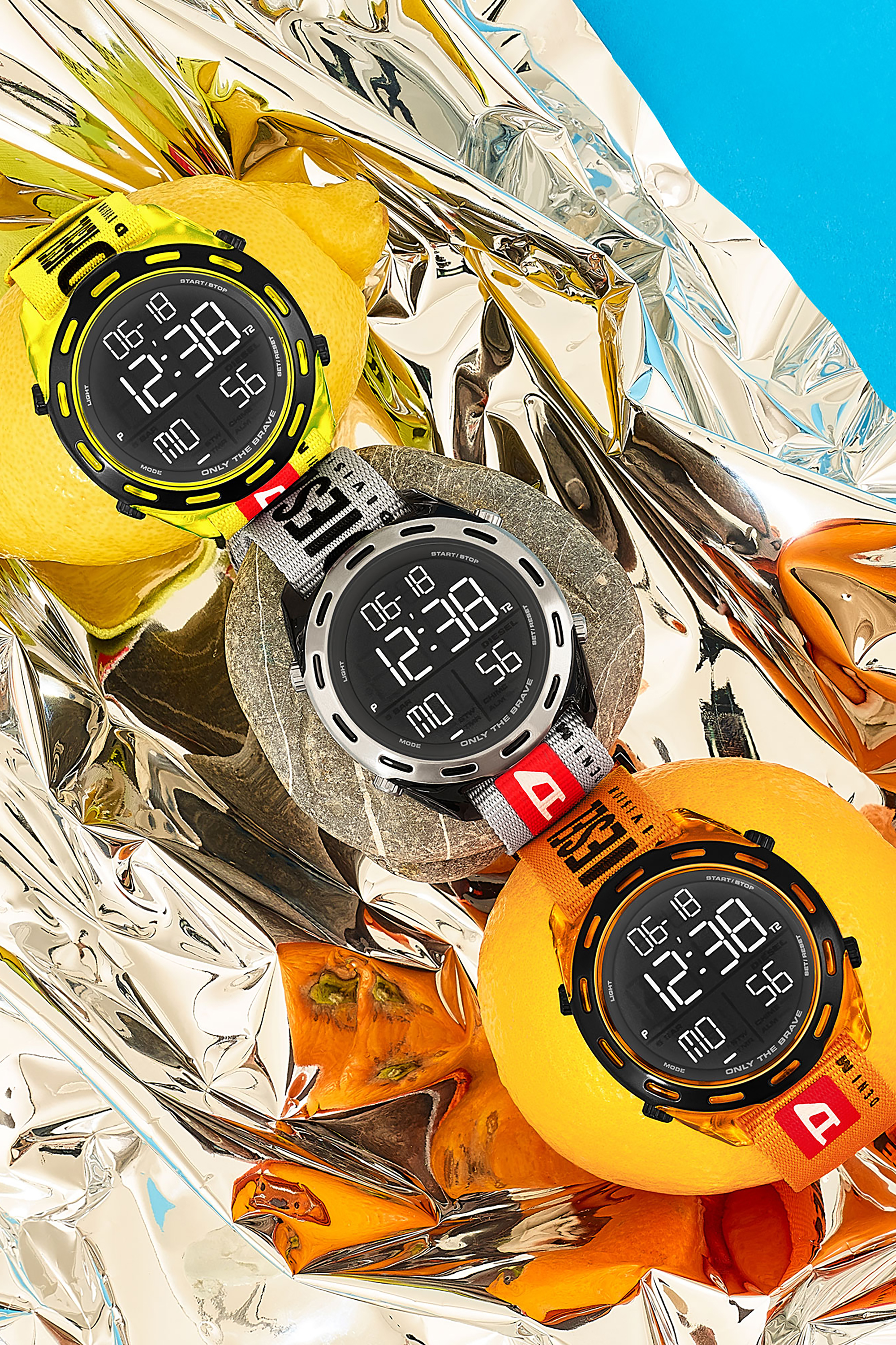 Diesel - DZ1896, Male's Crusher digital orange nylon watch in 蛍光オレンジ - 3