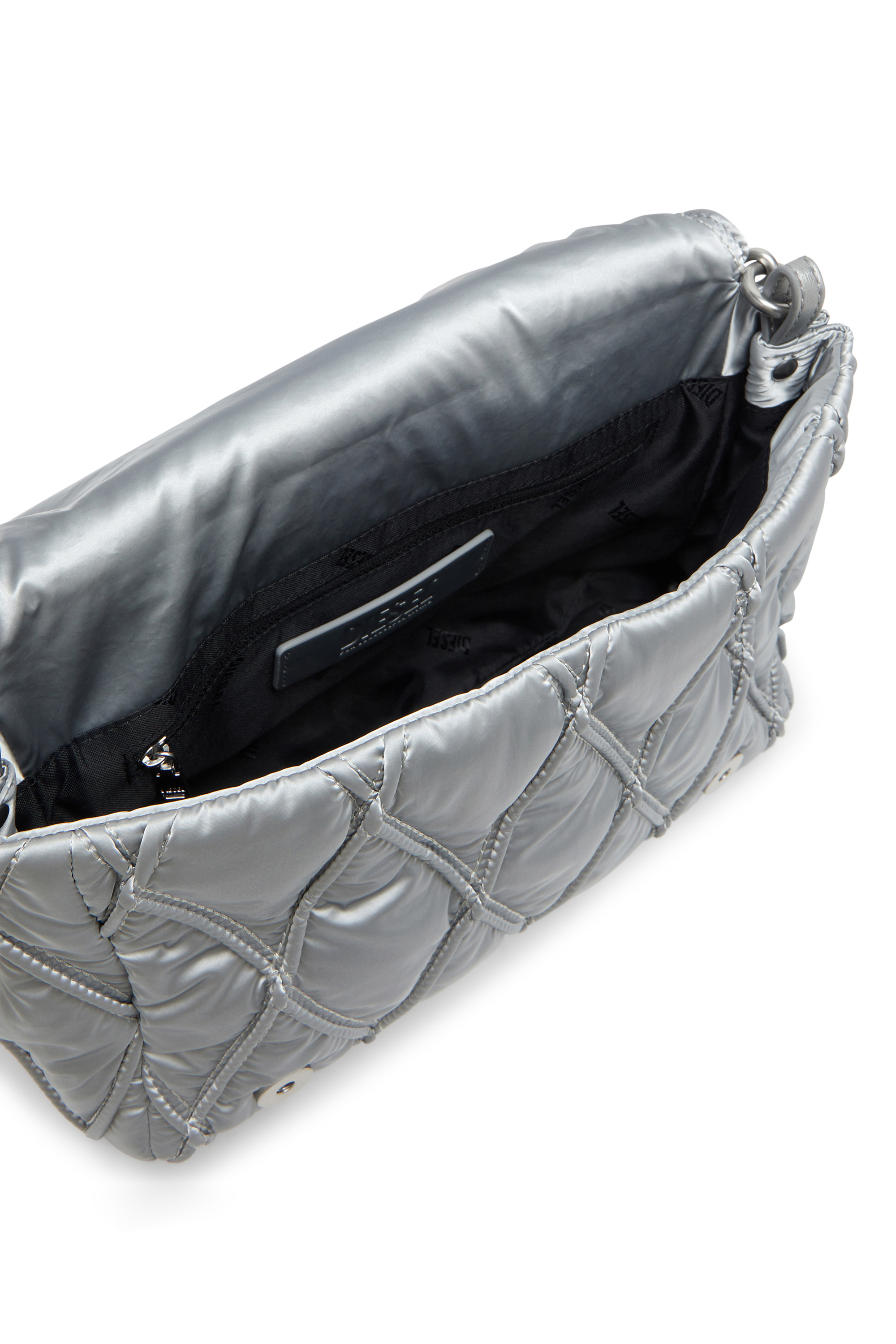 Diesel - CHARM-D SHOULDER M, Female's Charm-D-Shoulder bag in quilted metallic nylon in シルバー - 4