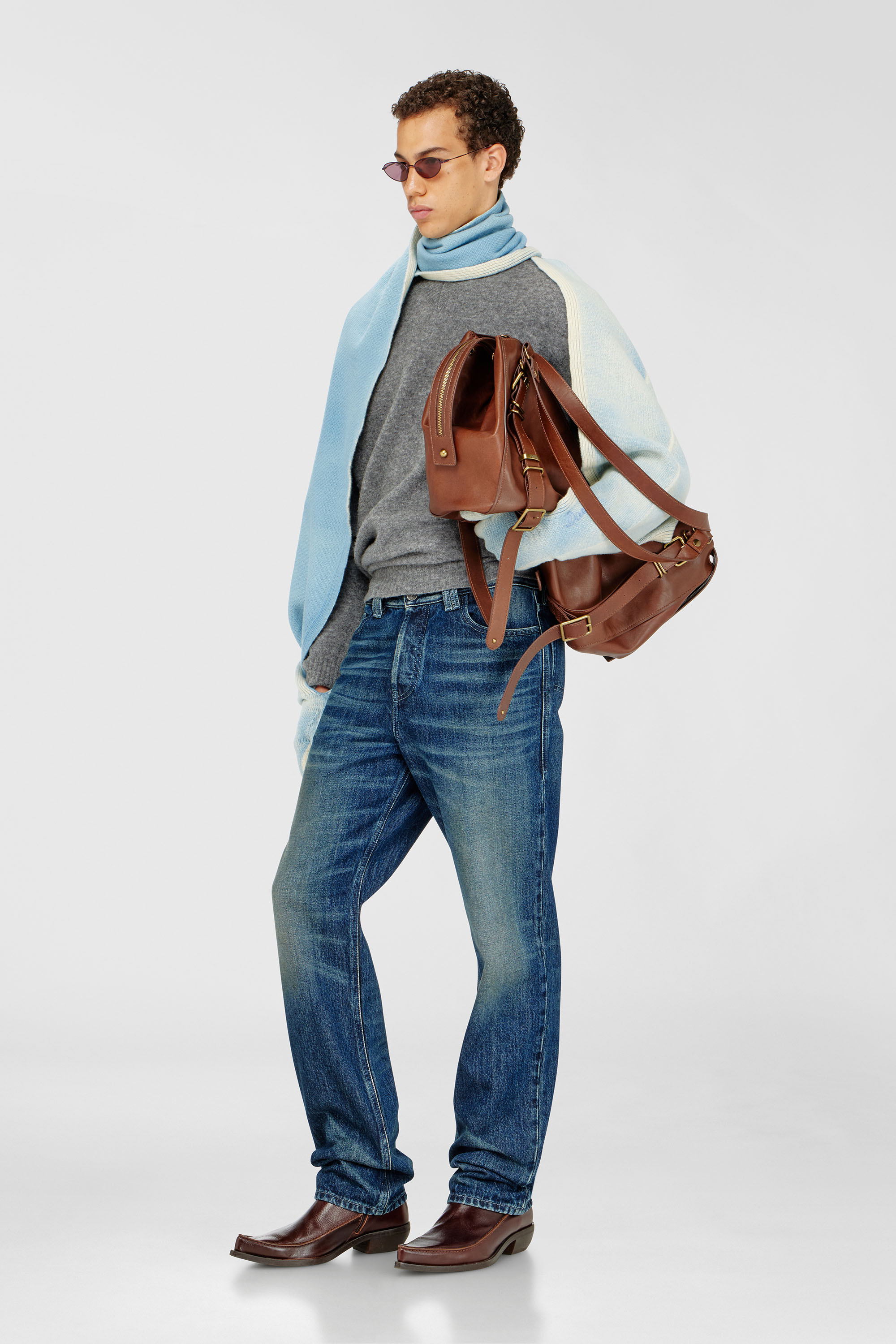 Diesel - K-EVIN, Unisex's Hybrid glove-scarf in two-tone wool in ブルー - 2