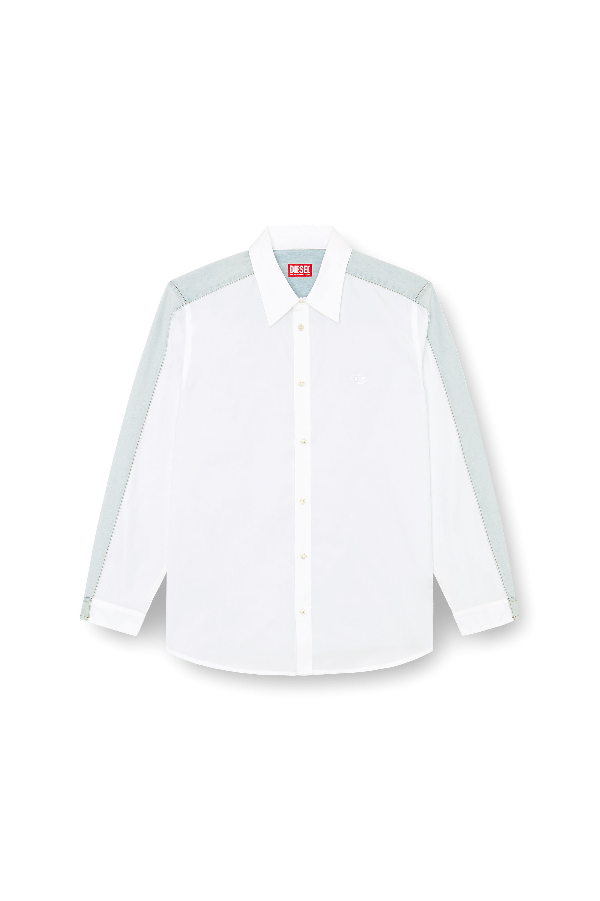 Diesel - S-SIMPLY-DNM, Male's Shirt in cotton poplin and denim in ホワイト/ブルー - 3