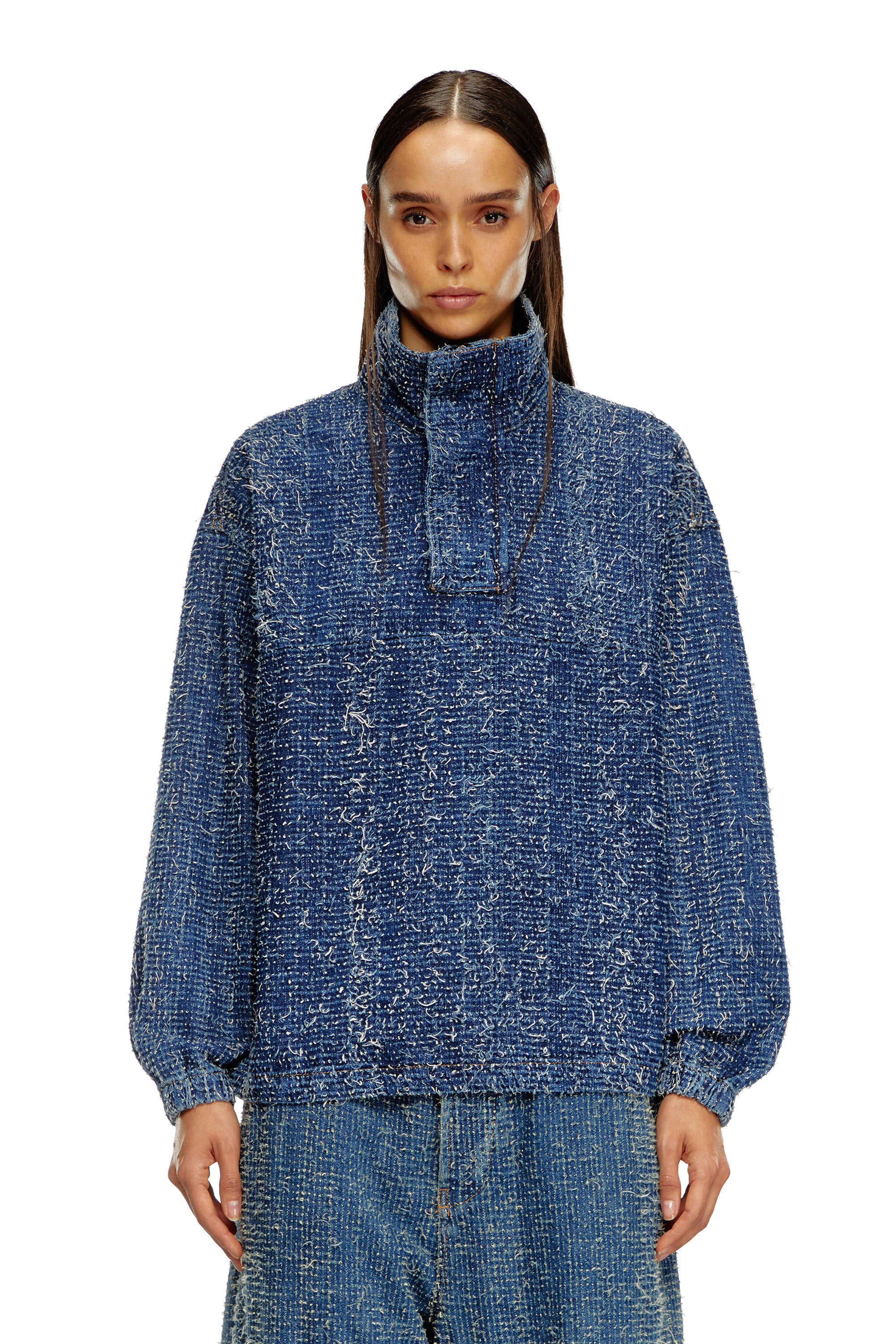 Diesel - D-FLOW-S, Unisex's Pullover jacket in bouclé denim in ダークブルー - 6