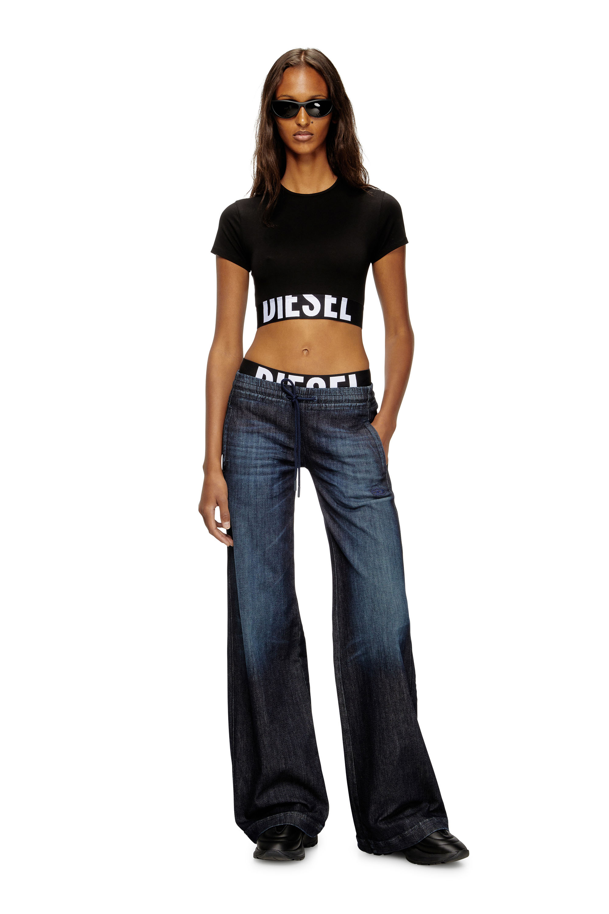 Diesel - UFTEE-SPORT-CROPPED-T-SHIRT, Female's Sporty cropped top with logo band in ブラック - 6