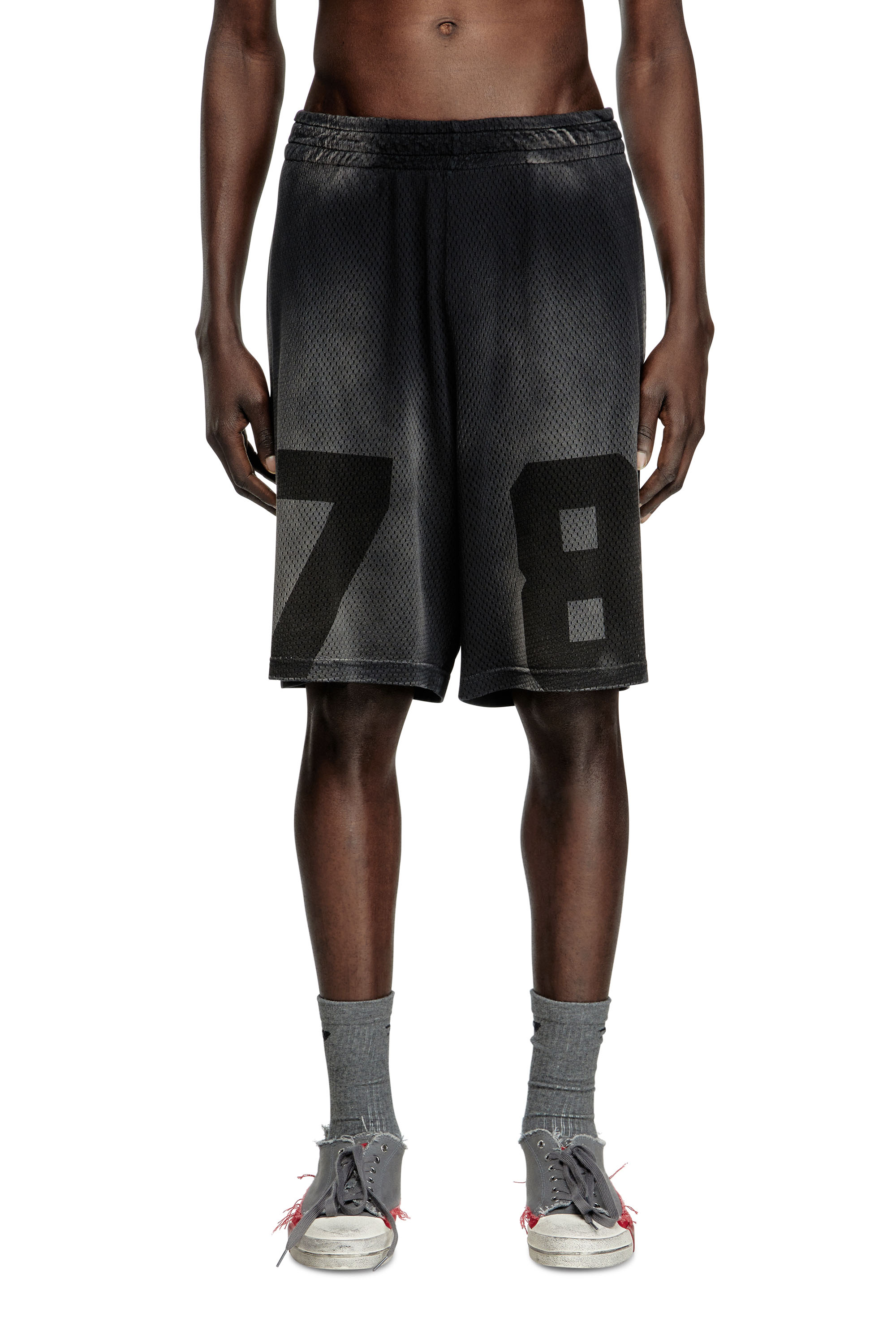 Diesel - P-TAIN-MESH, Male's Jersey and mesh shorts with faded effect in ブラック - 1