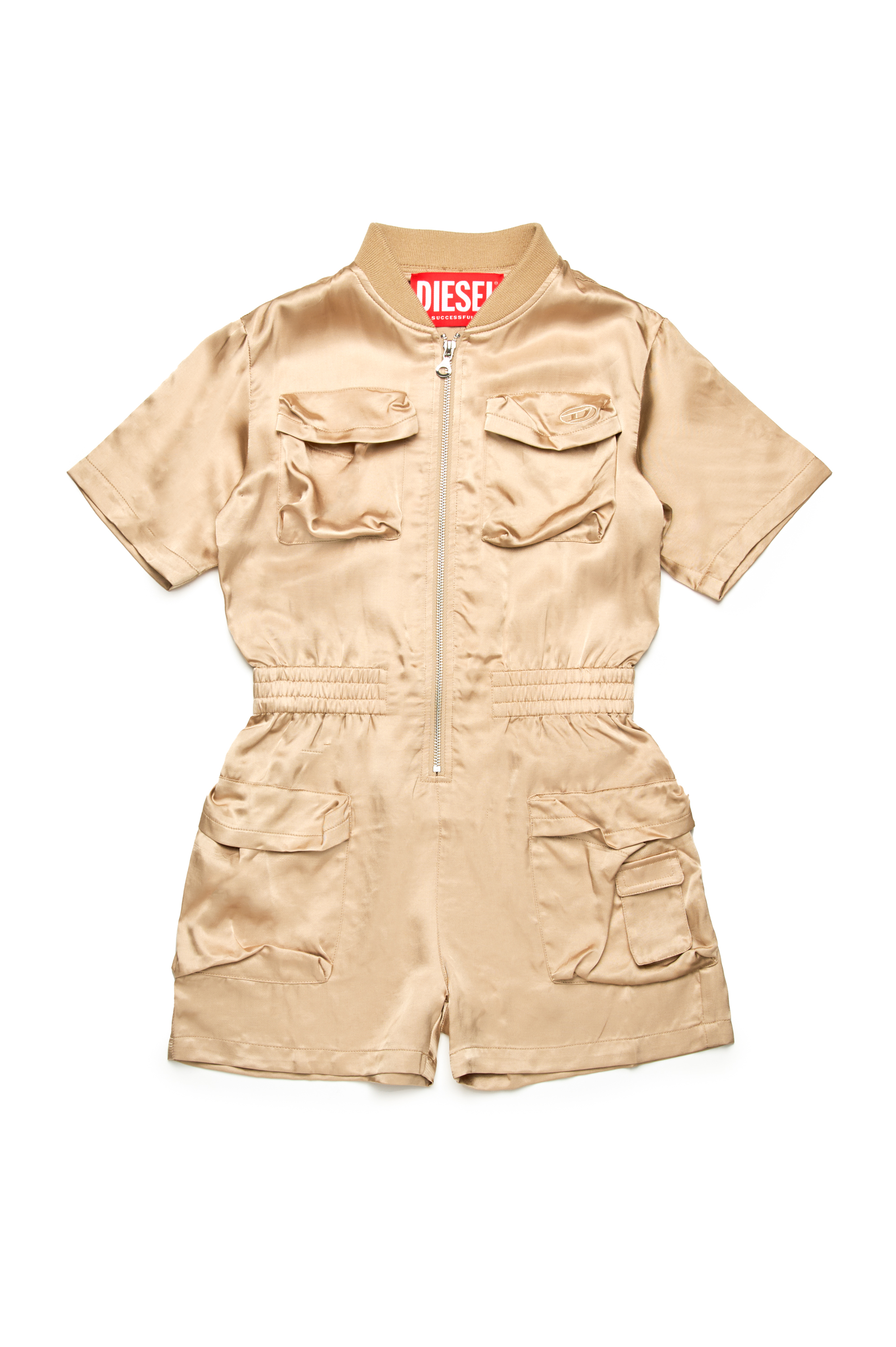 Diesel - JVENY, Female's Multipocket playsuit in shiny fabric in ライトブラウン - 1