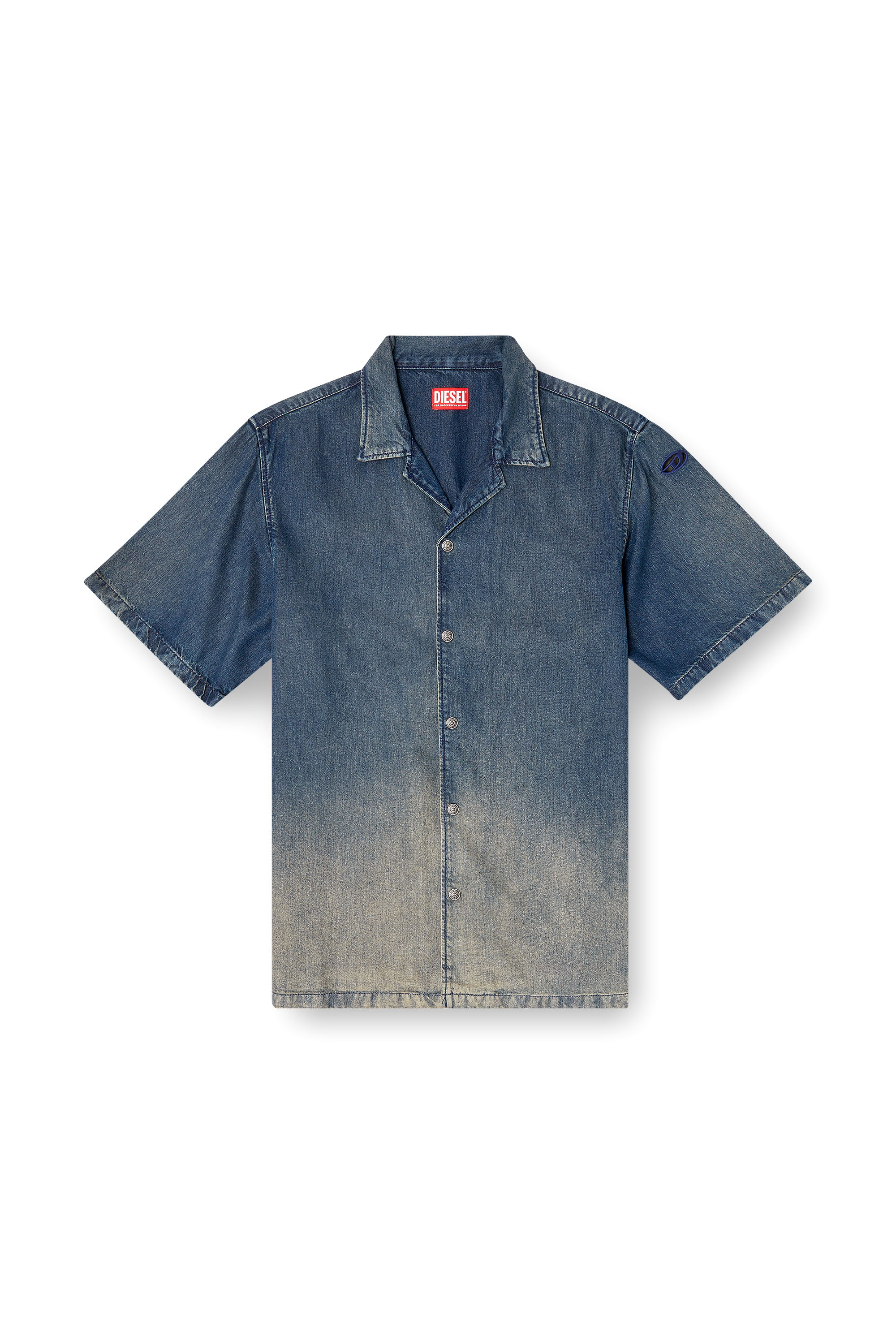 Diesel - D-NABIL-S3, Male's Bowling shirt in gradient fluid denim in ダークブルー - 2