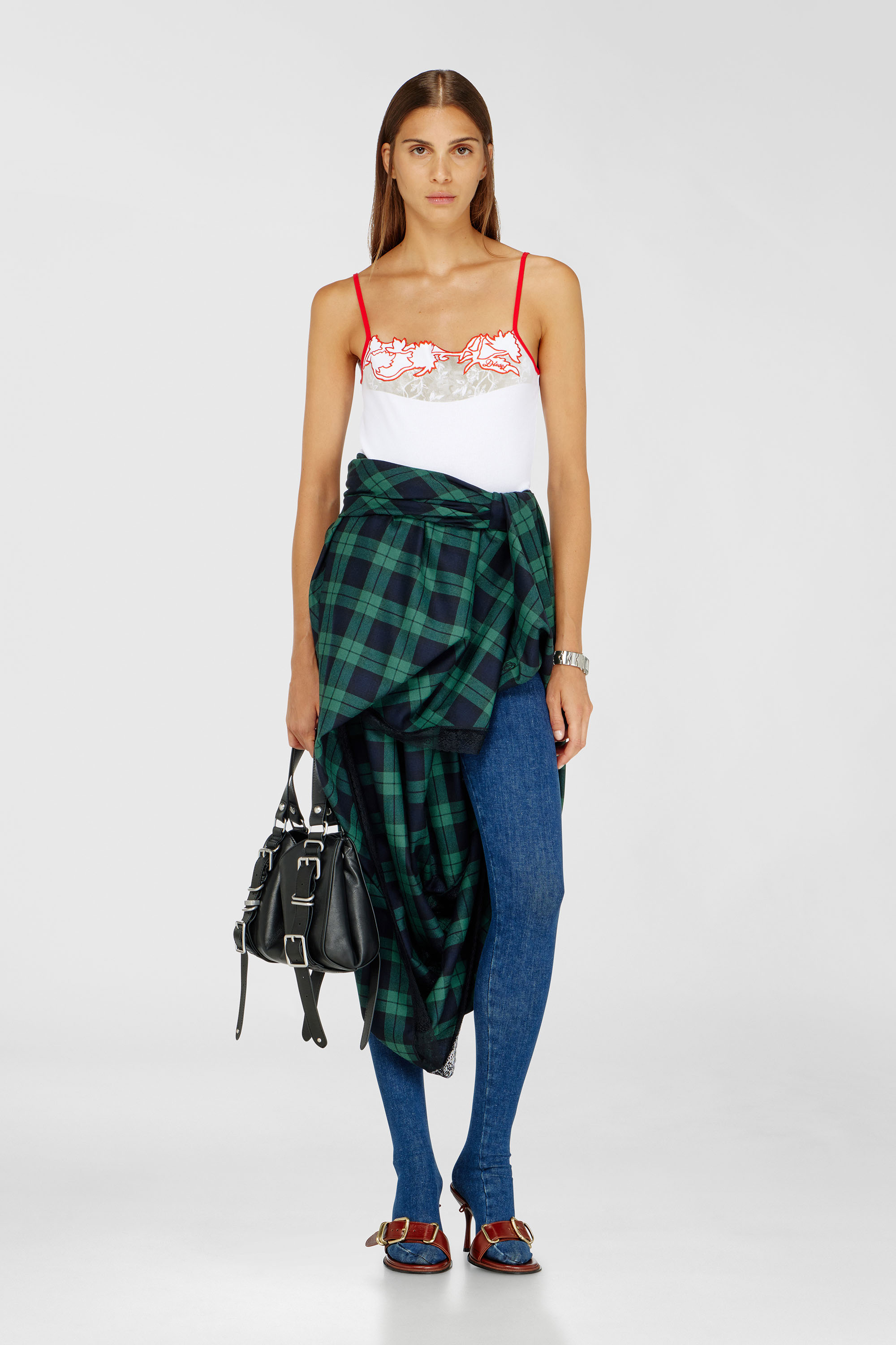 Diesel - T-EDNA, Female's Ribbed camisole with floral outline embroidery in null - 1