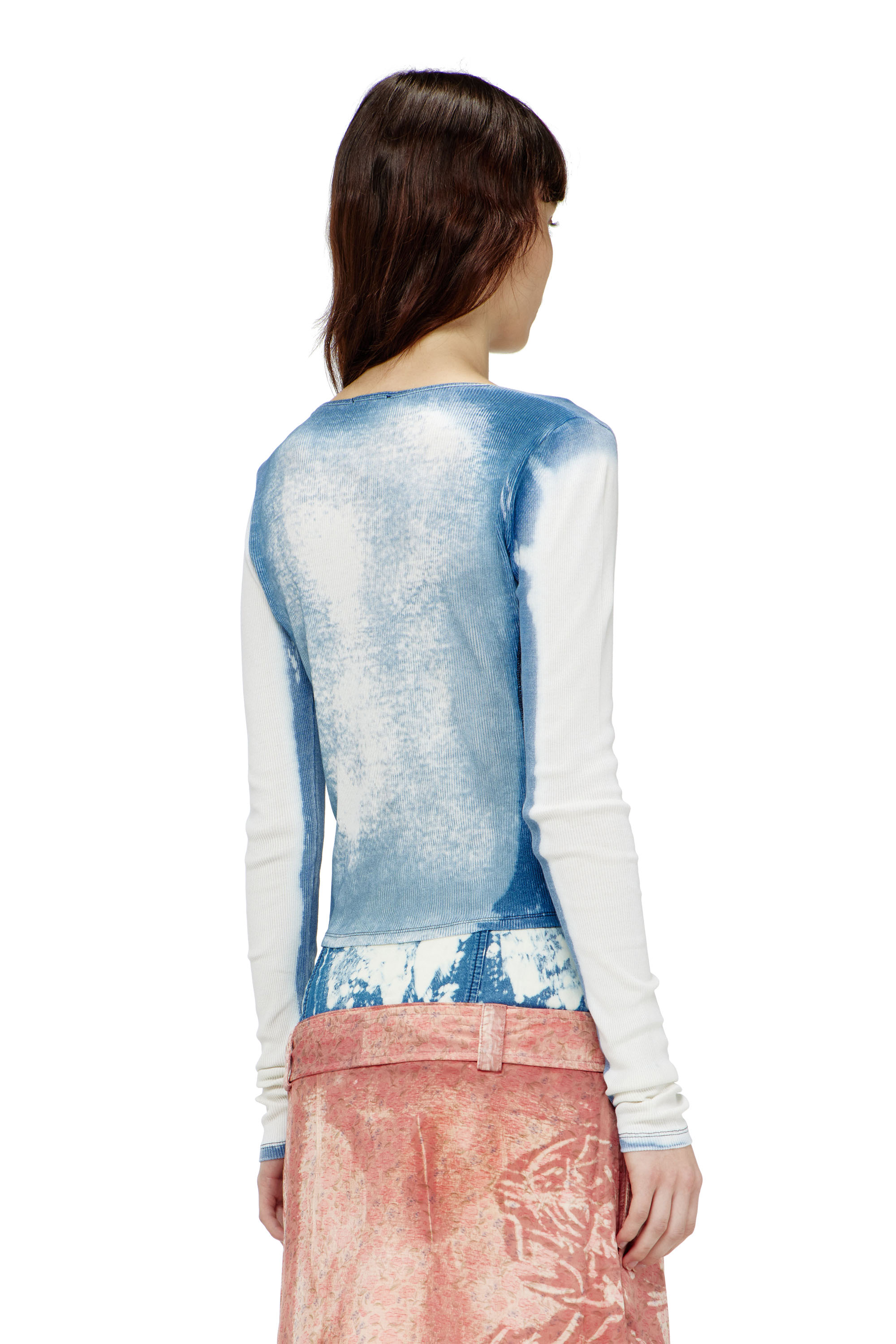 Diesel - T-ULIO, Female's Rib-jersey top with X-ray denim effect in ライトブルー - 4