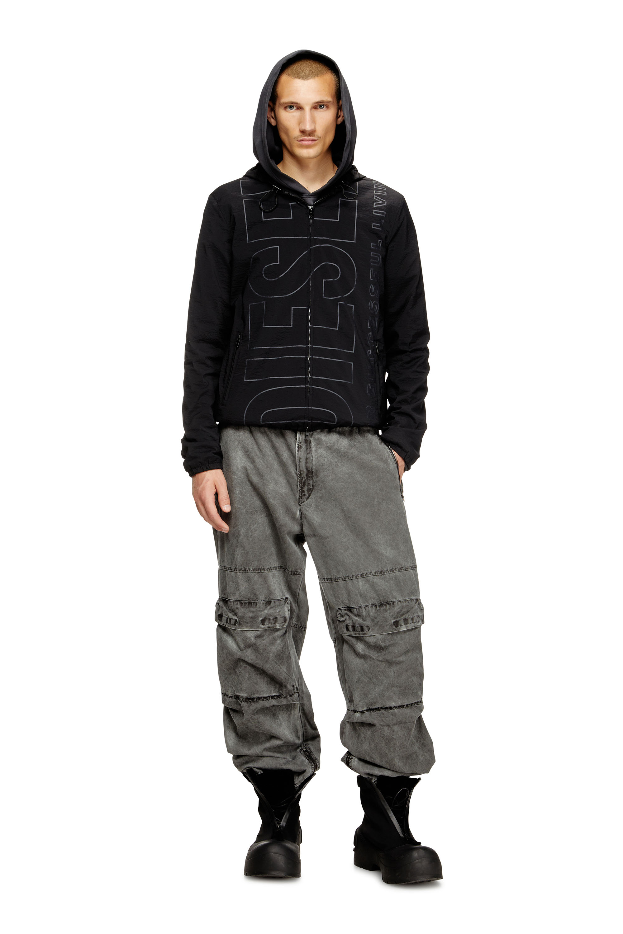 Diesel - J-ANDREW, Male's Nylon jacket with outline logo in ブラック - 2