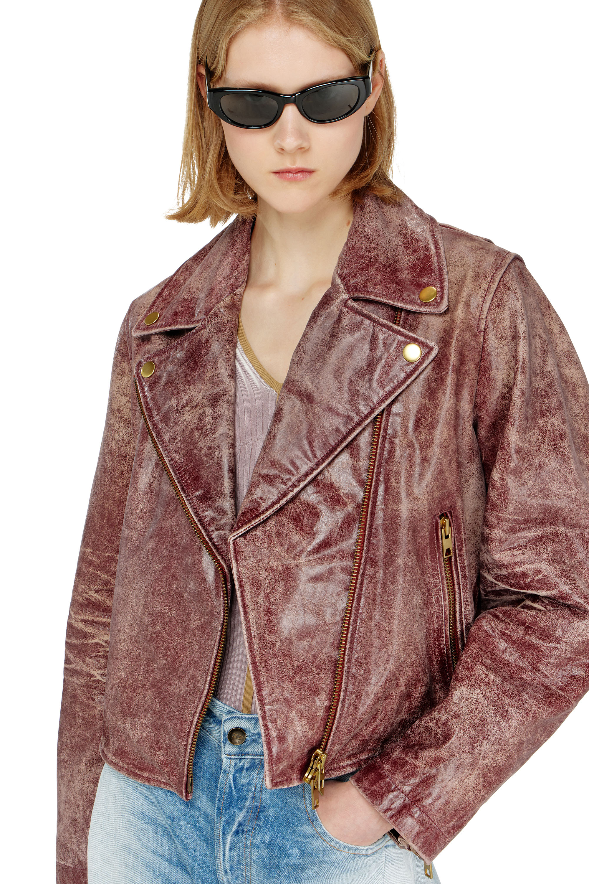 Diesel - L-UNATIC-T1, Female's レザージャケット in ブラウン - 4
