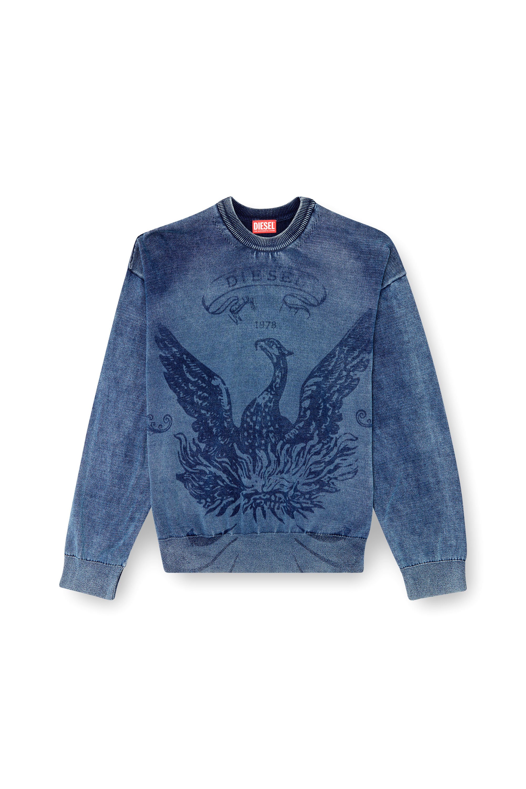 Diesel - K-FENICOL, Male's Indigo jumper with Phoenix logo in ブルー - 3