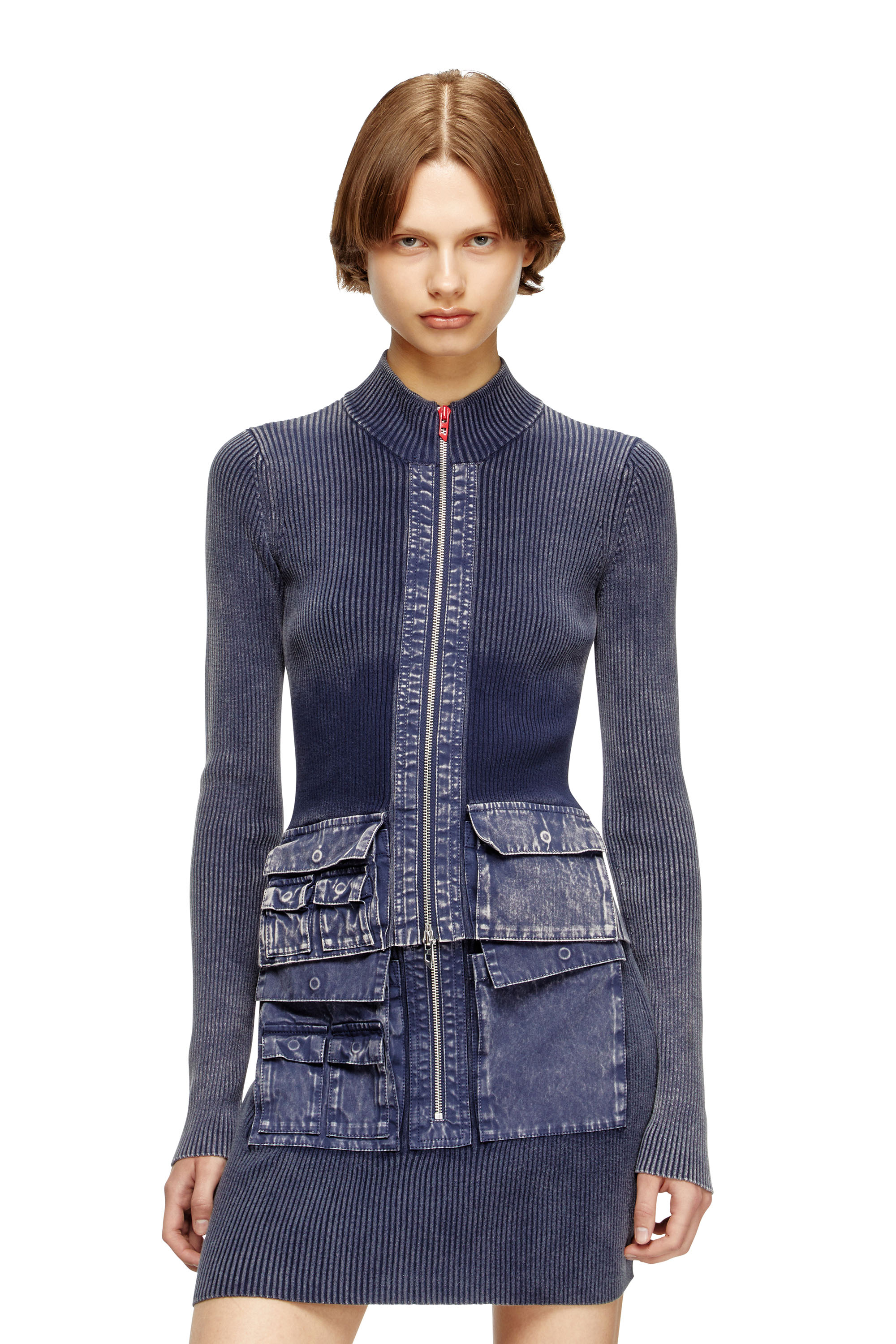 Diesel - M-MELISSA, Female's Zip-up cardigan with denim cargo pockets in ブルー - 1