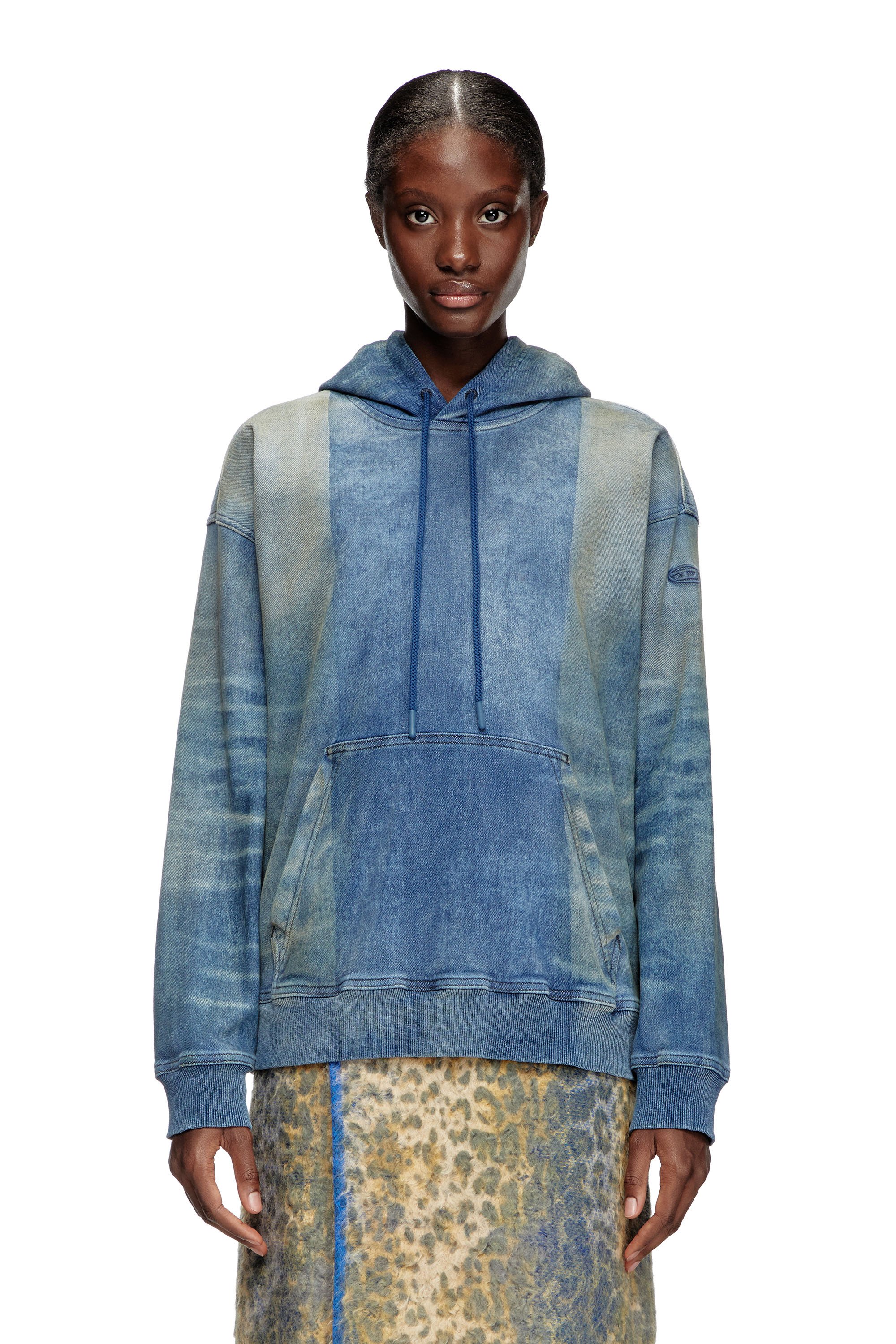 Diesel - D-UM-RIB-FSF TRACK, Unisex's Hoodie in Track Denim with solarised folds in ミディアムブルー - 6