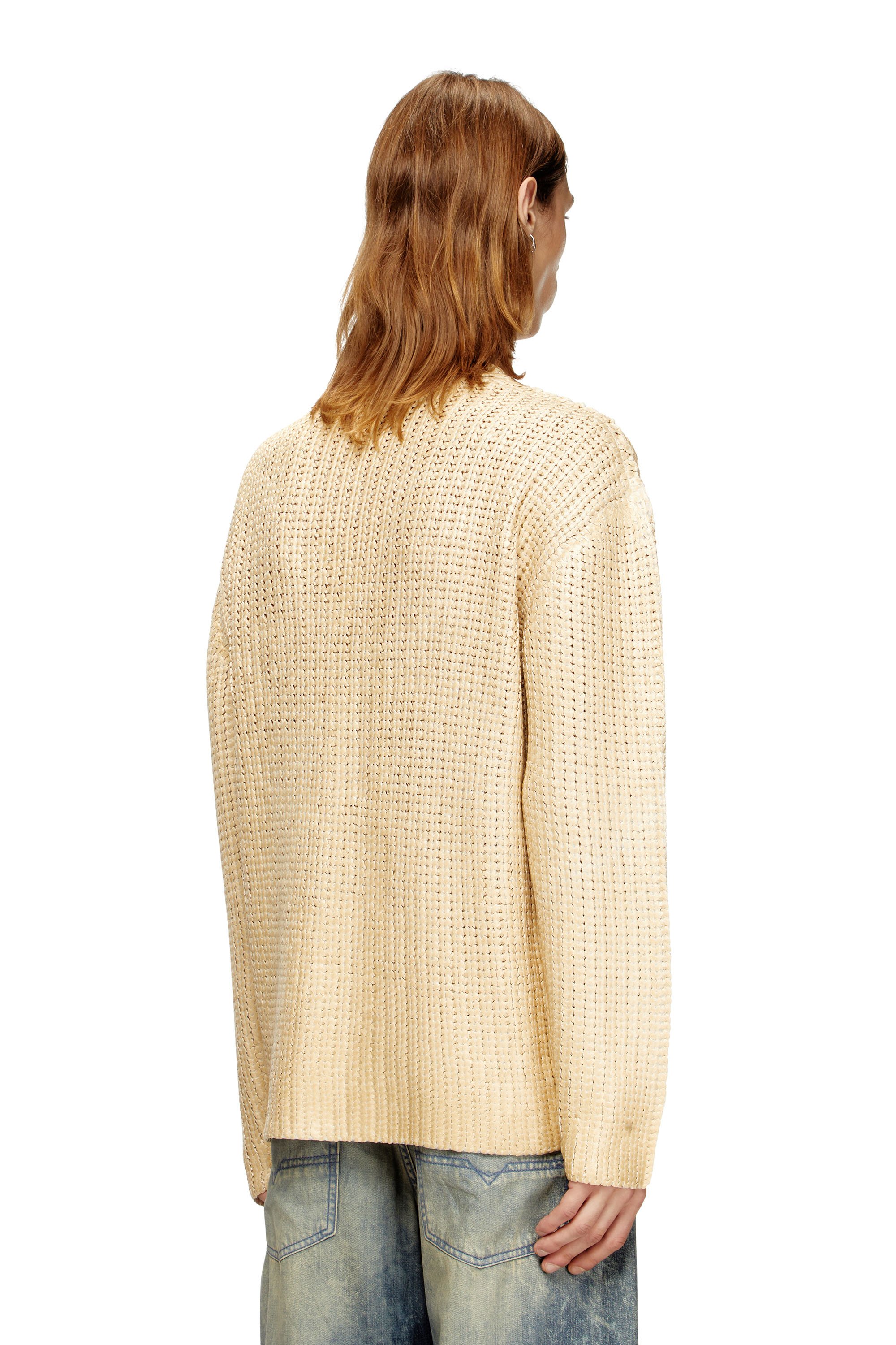 Diesel - K-MICHOR, Male's Ribbed cardigan with shiny effect in ライトブラウン - 4