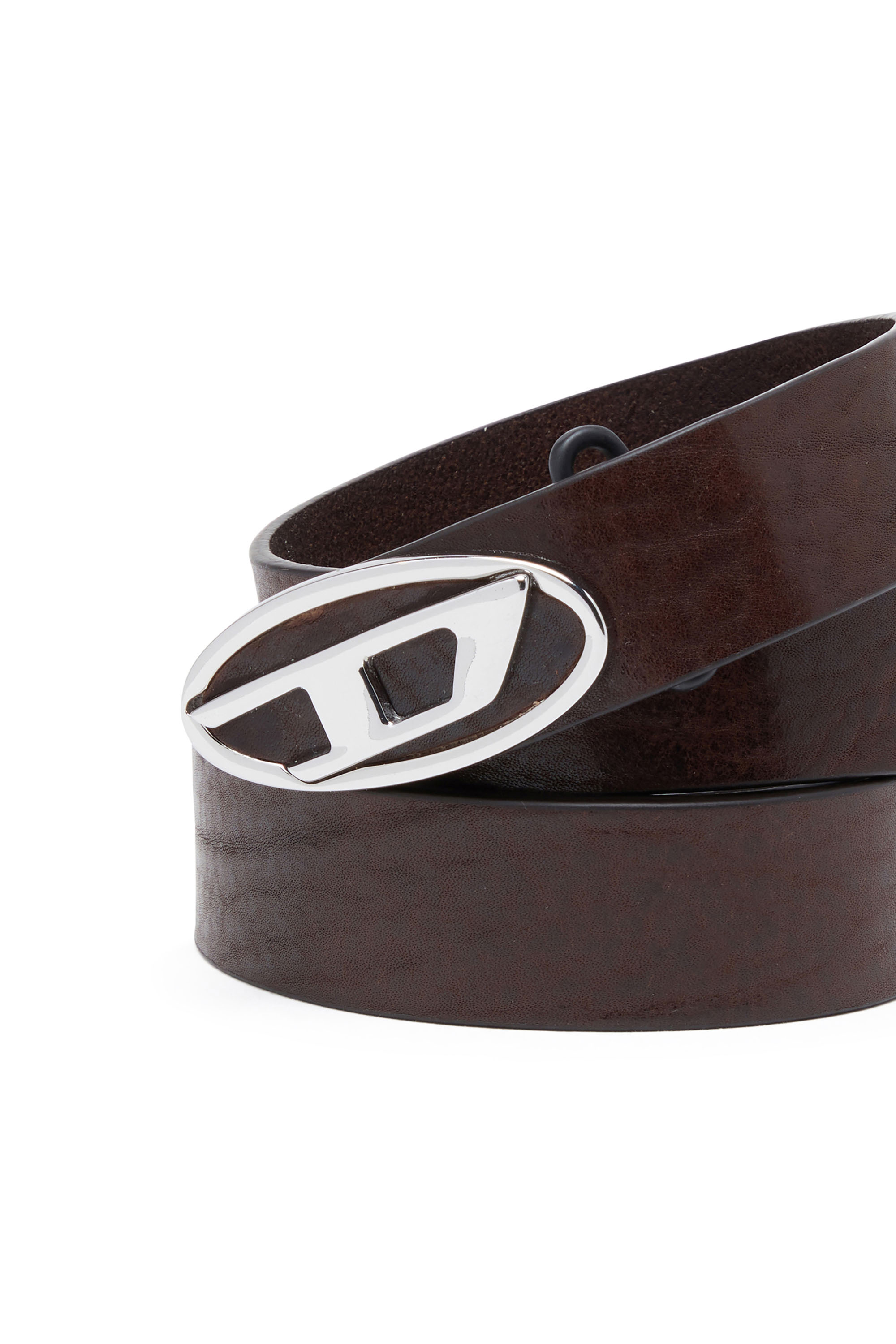 Diesel - B-1DR-LAYER, Male's 2.9cm leather belt with oval d logo in ダークブラウン - 3