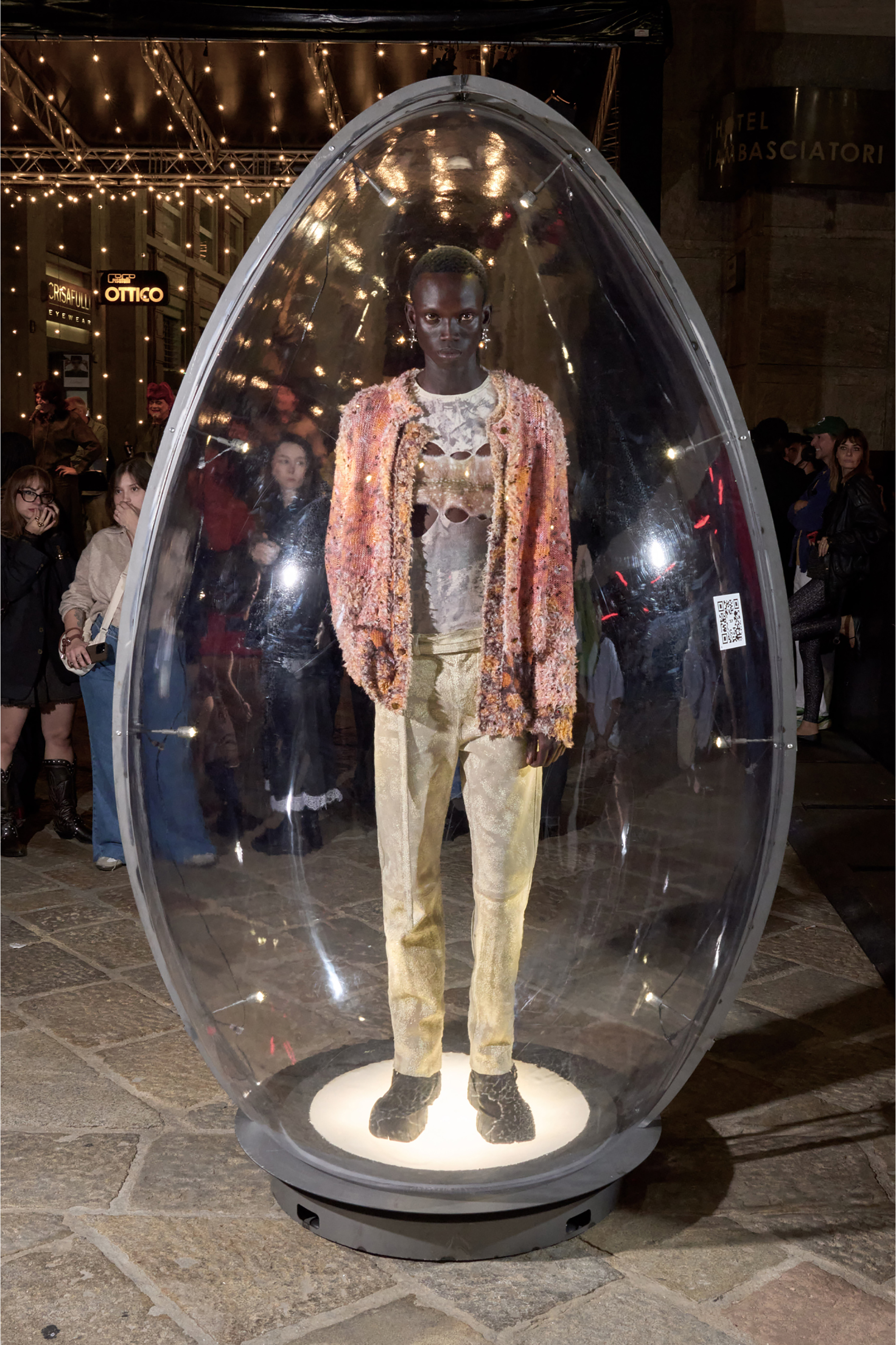 Diesel - K-LINNUS, Male's Printed linen-blend cardigan with crystals in ブラウン/オレンジ - 3