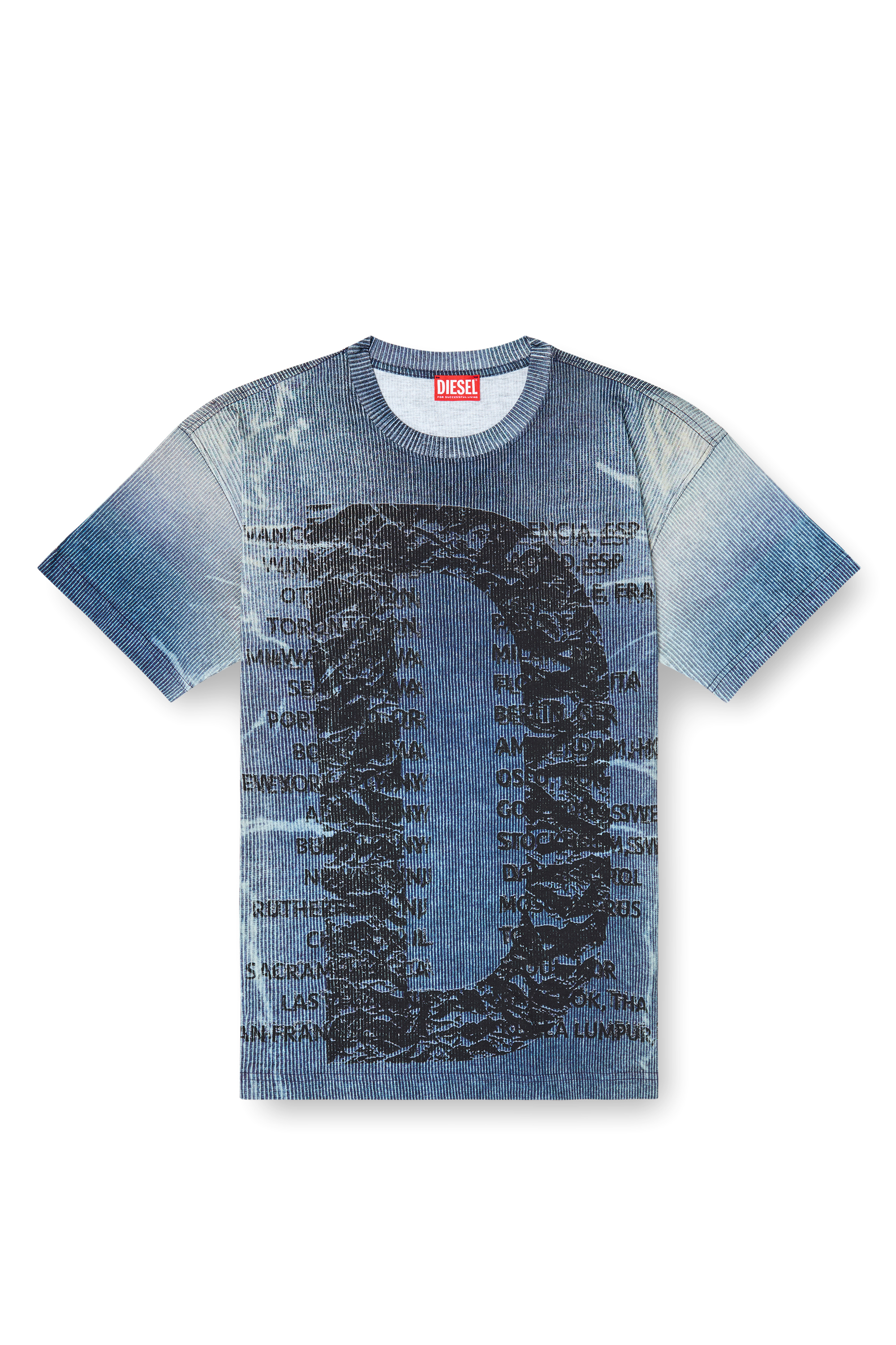 Diesel - T-NORM-R2, Male's T-shirt with rib-knit D print in ブルー - 2