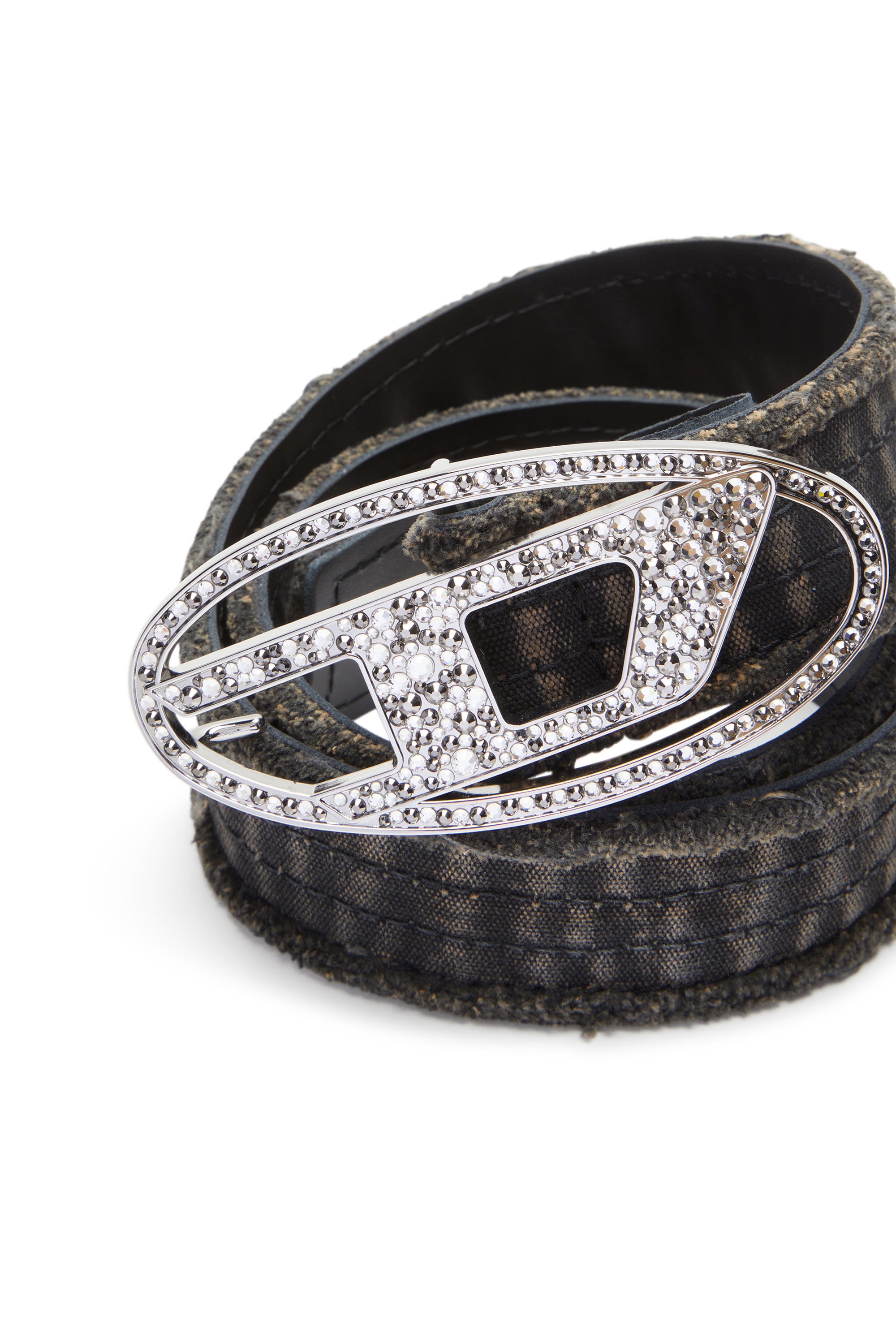 Diesel - B-1DR STRASS, Female's Canvas and leather belt with crystals in ブラック - 3