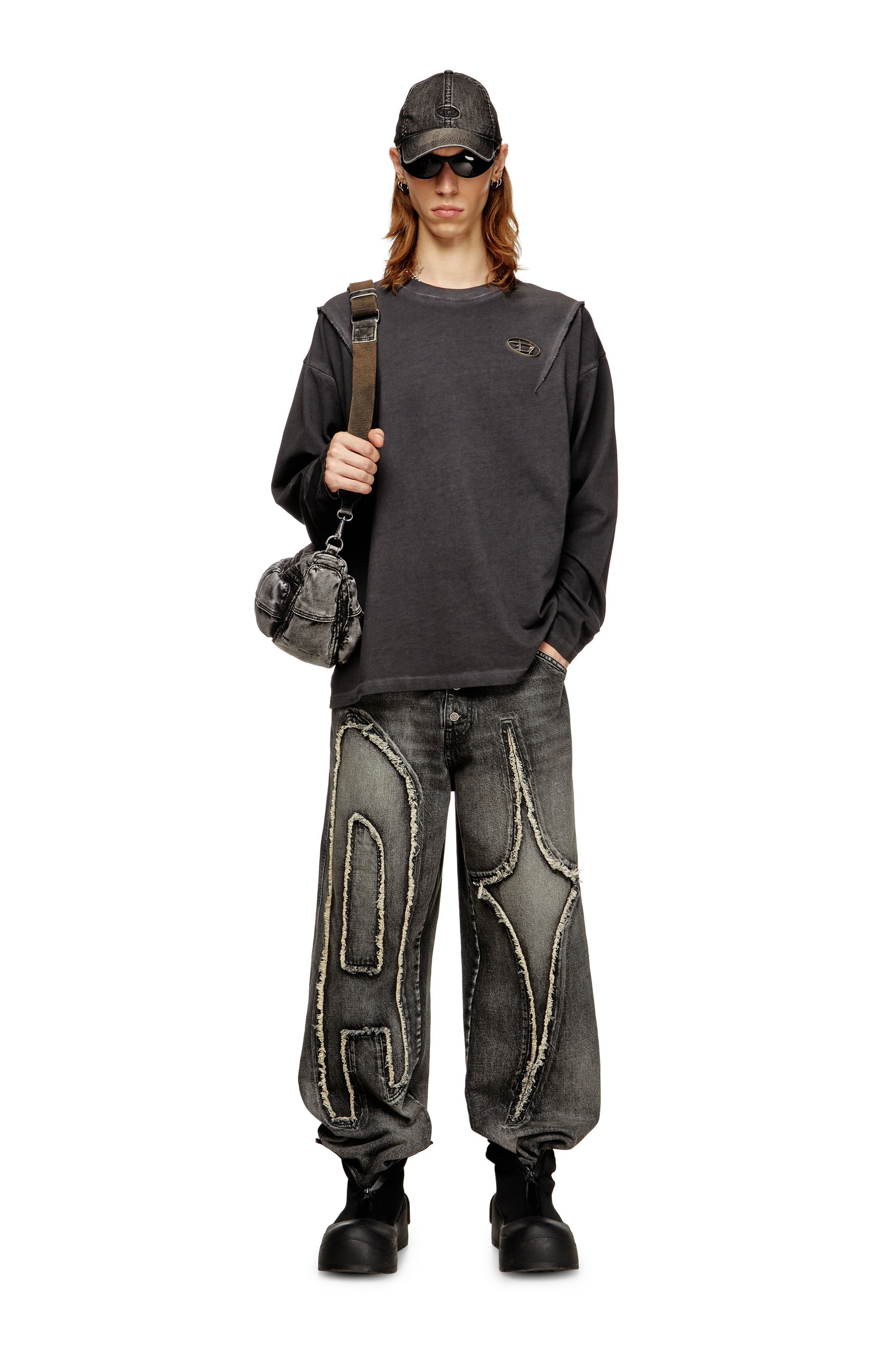 Diesel - T-THUG-T-SHIRT, Unisex's Long-sleeve T-shirt with faded effect in ダークグレー - 1
