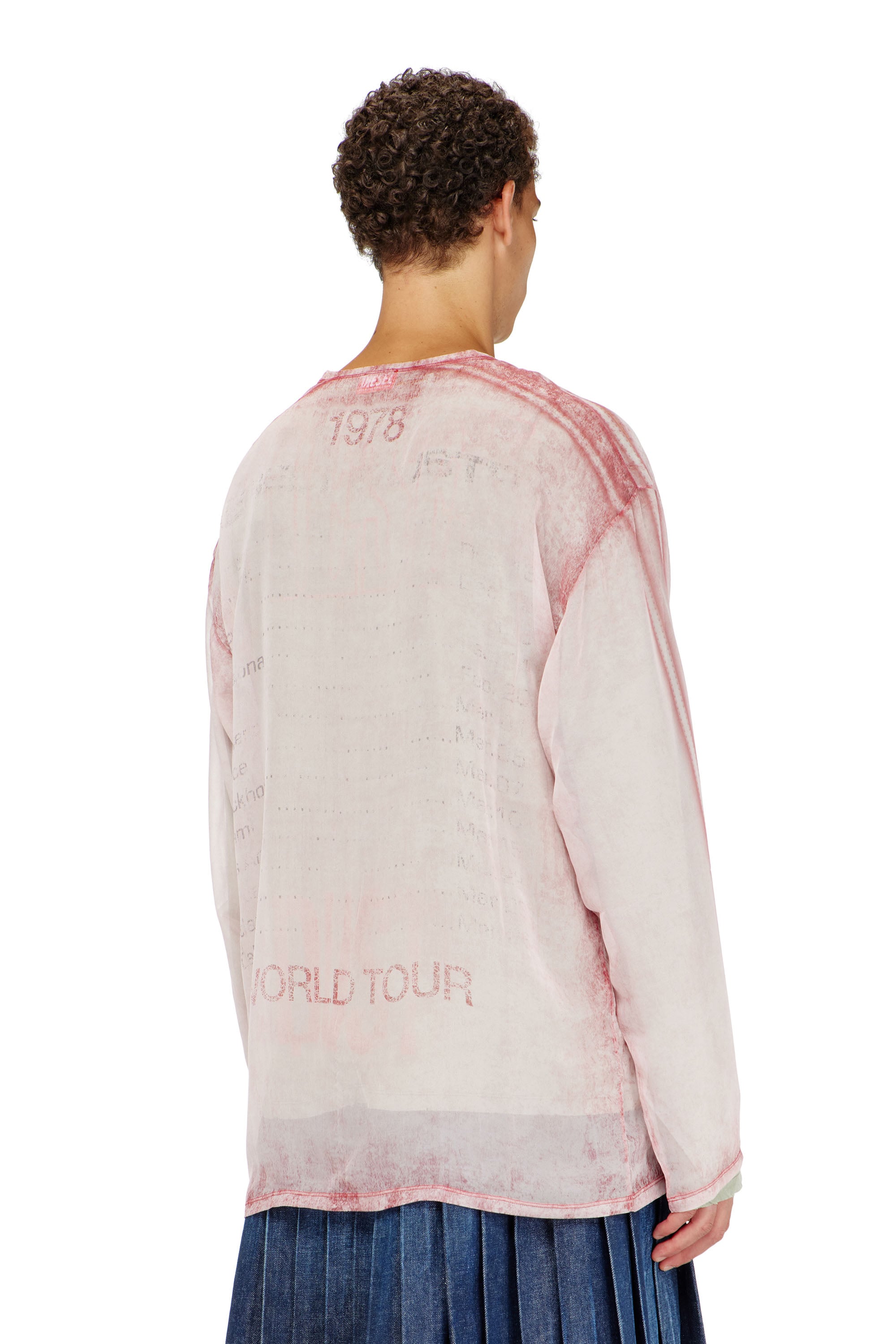 Diesel - T-DOUBLEX-LS, Male's Sheer chiffon top with concert graphics in レッド - 5