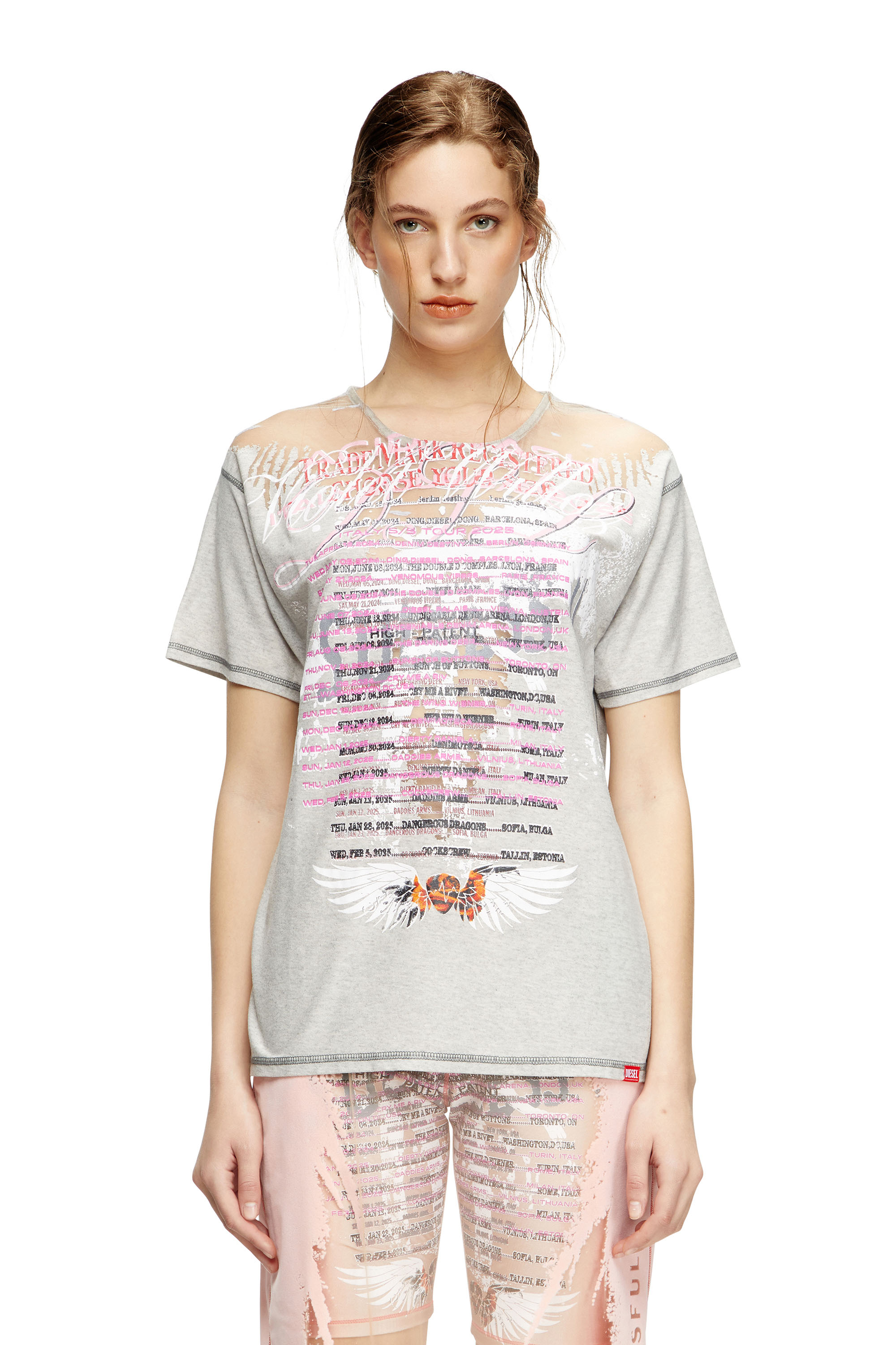 Diesel - T-NORMAC, Female's Crew neck T-shirt with lyrics print in グレー - 1