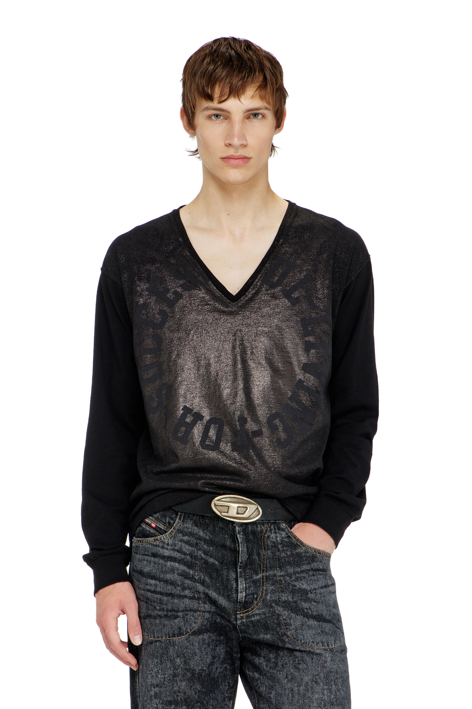 Diesel - T-ANS-LS-V, Male's 長袖Tシャツ in ブラック - 1