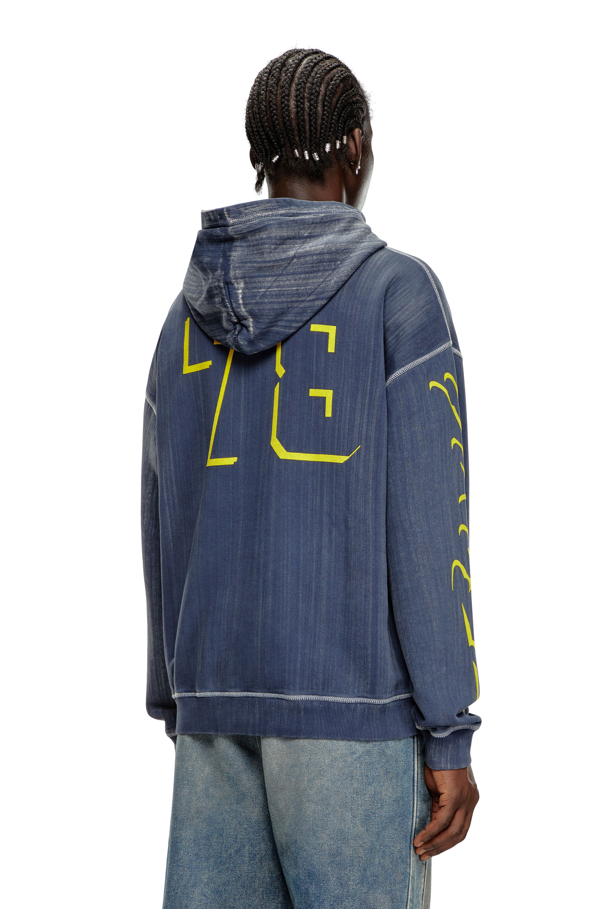 Diesel - S-BOXT-HOOD-Q2, Male's Streaky hoodie with flock prints in ブルー - 4