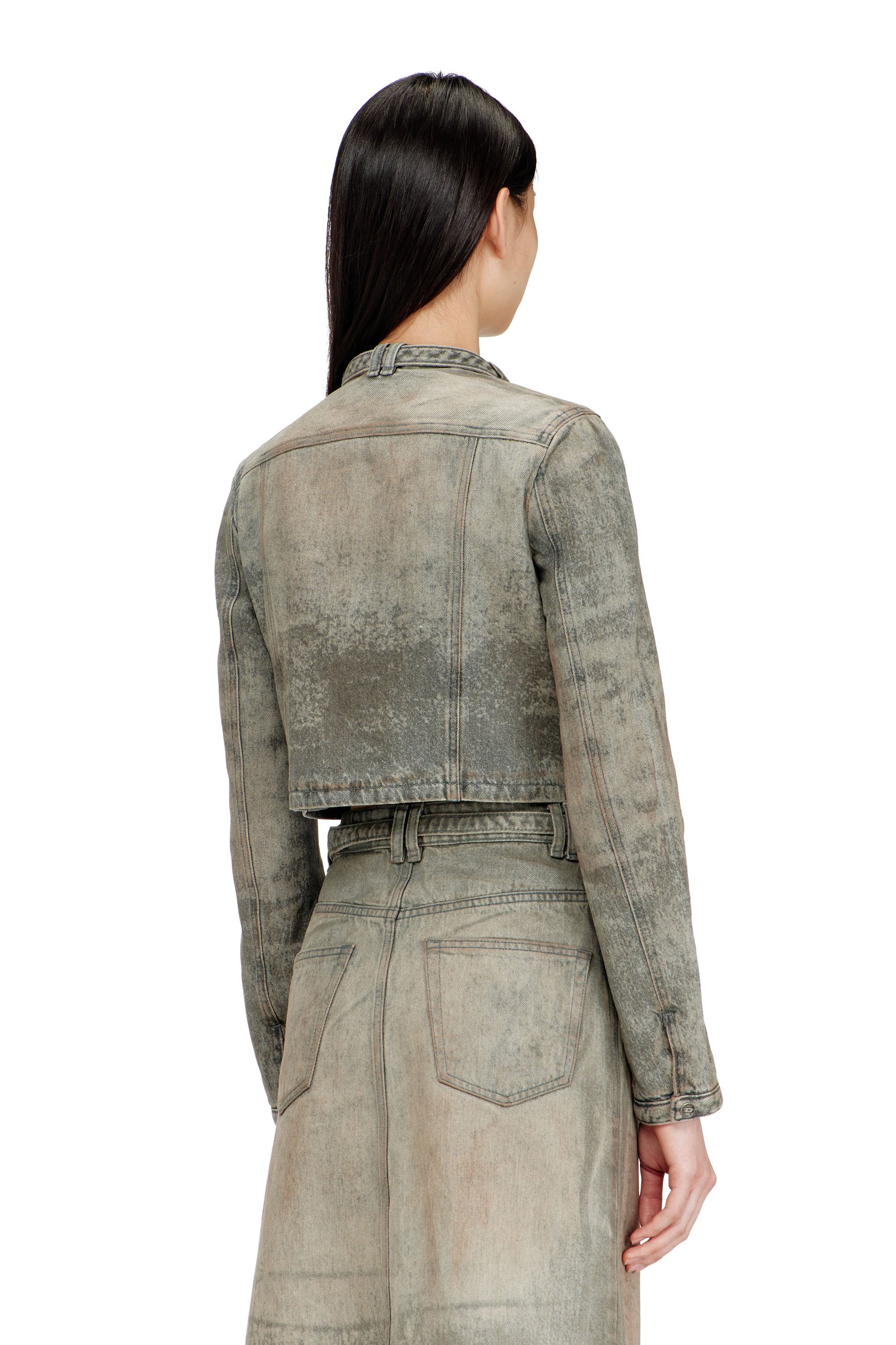 Diesel - DE-SAPHIX-FSI1, Female's Cropped jacket in cotton-hemp satin denim in グレー - 4