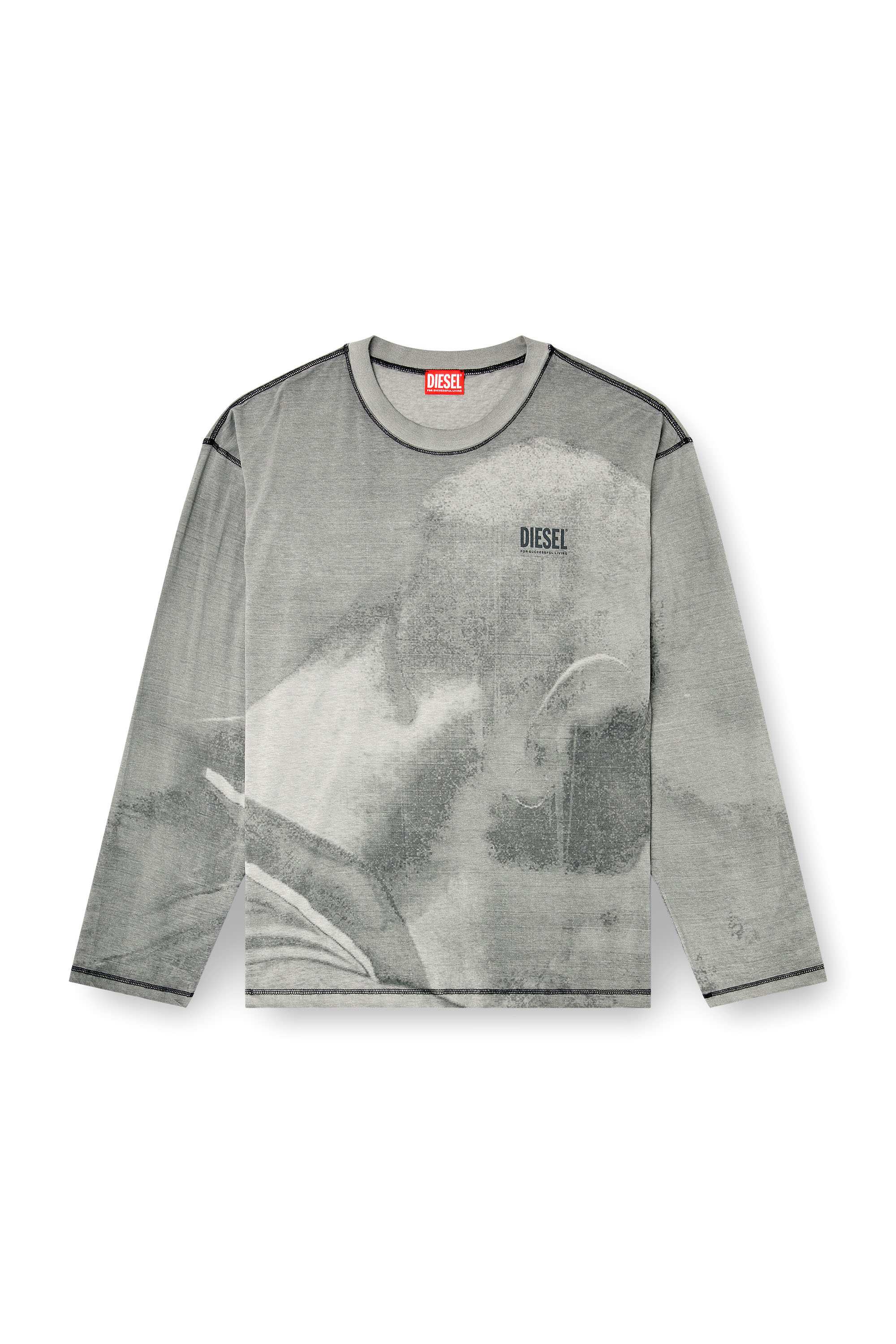 Diesel - T-BOXT-LS-NC-V1, Male's Long-sleeve T-shirt with trompe l'oeil print in グレー - 3