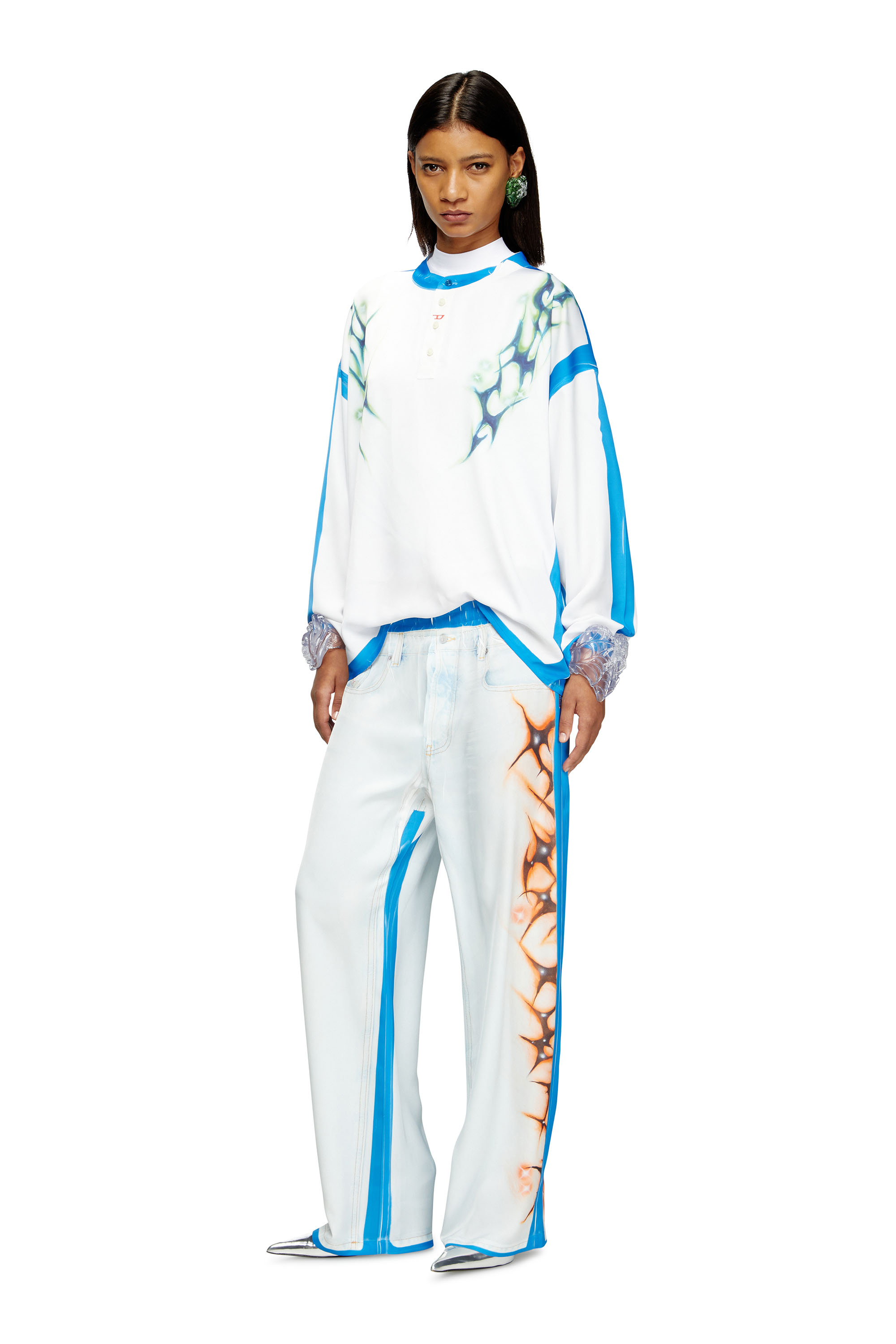 Diesel - P-AFTER-GRAFFITI-JAP, Unisex's Relaxed pant with graffiti print in ブルー/ホワイト - 6