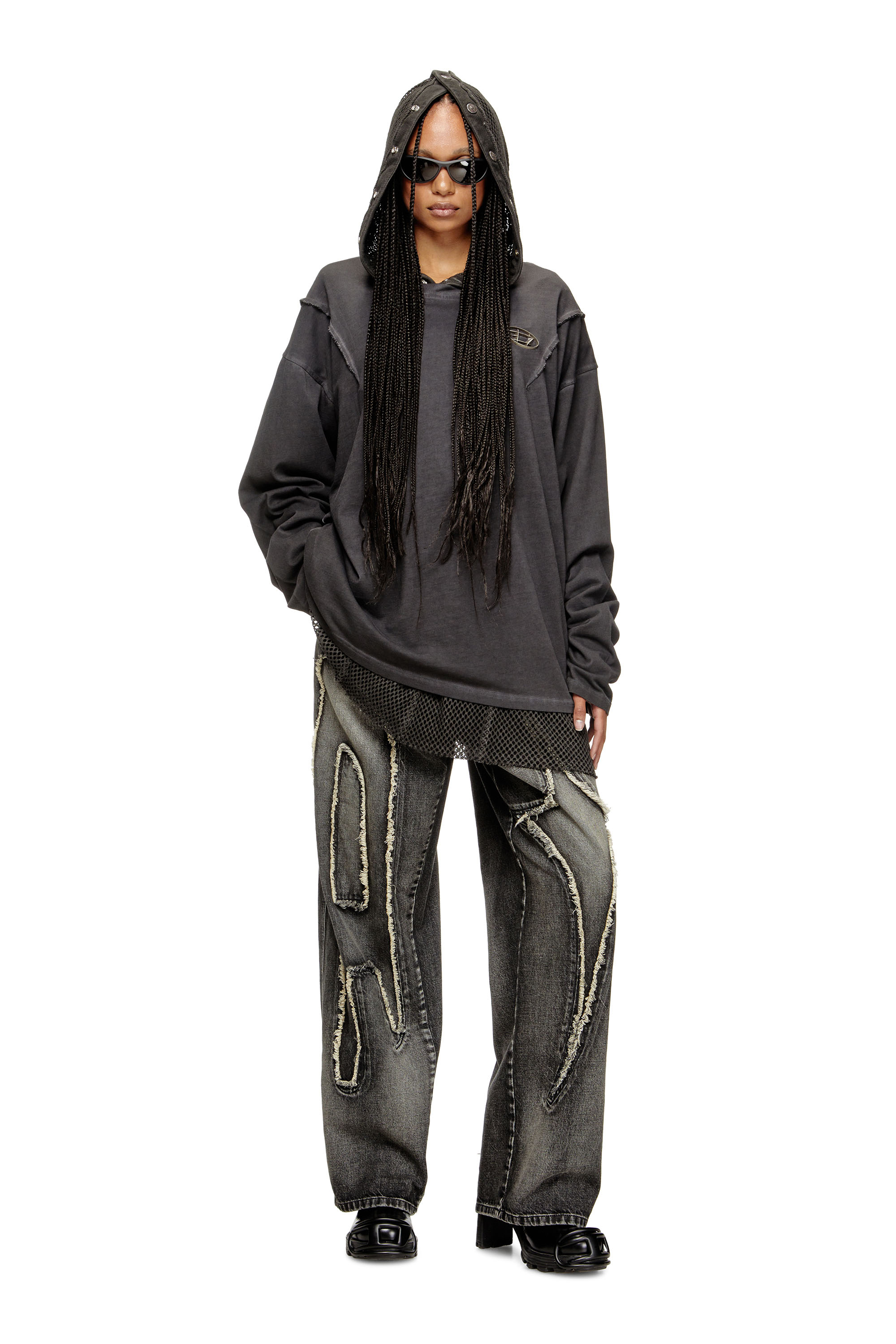 Diesel - T-THUG-T-SHIRT, Unisex's Long-sleeve T-shirt with faded effect in ダークグレー - 4