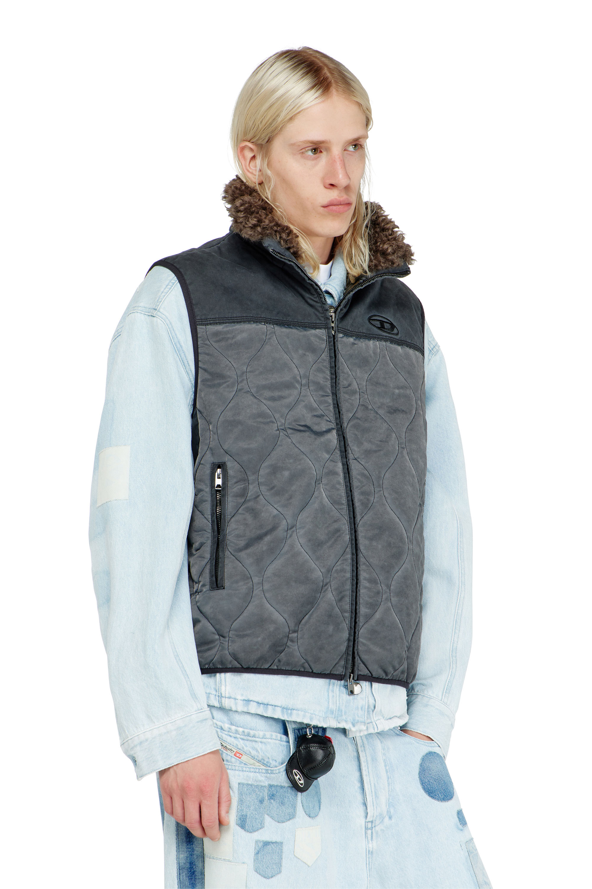 Diesel - J-ALVAR, Male's ジップアップベスト in ダークグレー - 3