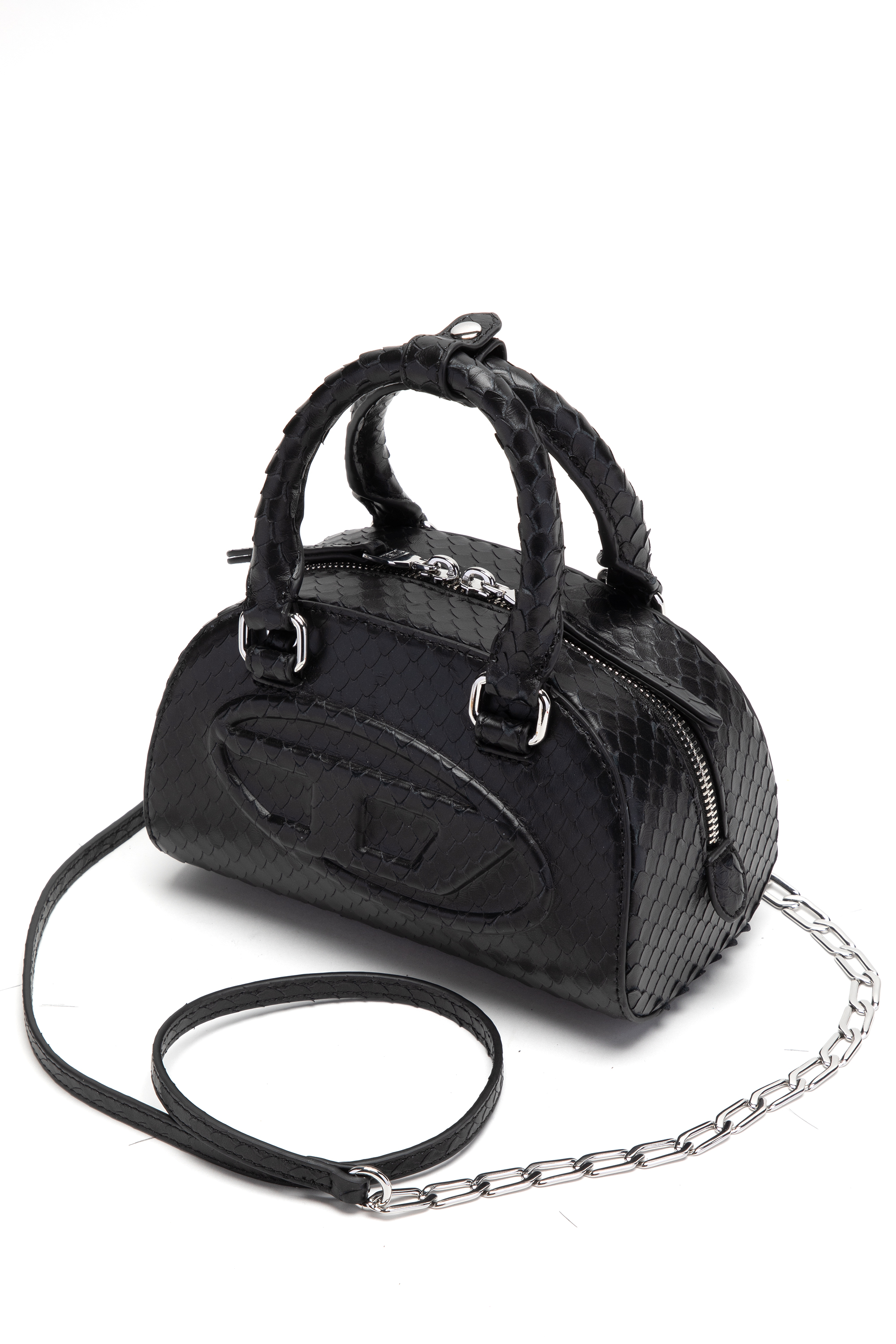 Diesel - 1DR DOME CROSSBODY, Female's 1DR Dome-Mini bowling bag in snake-effect leather in ブラック - 5