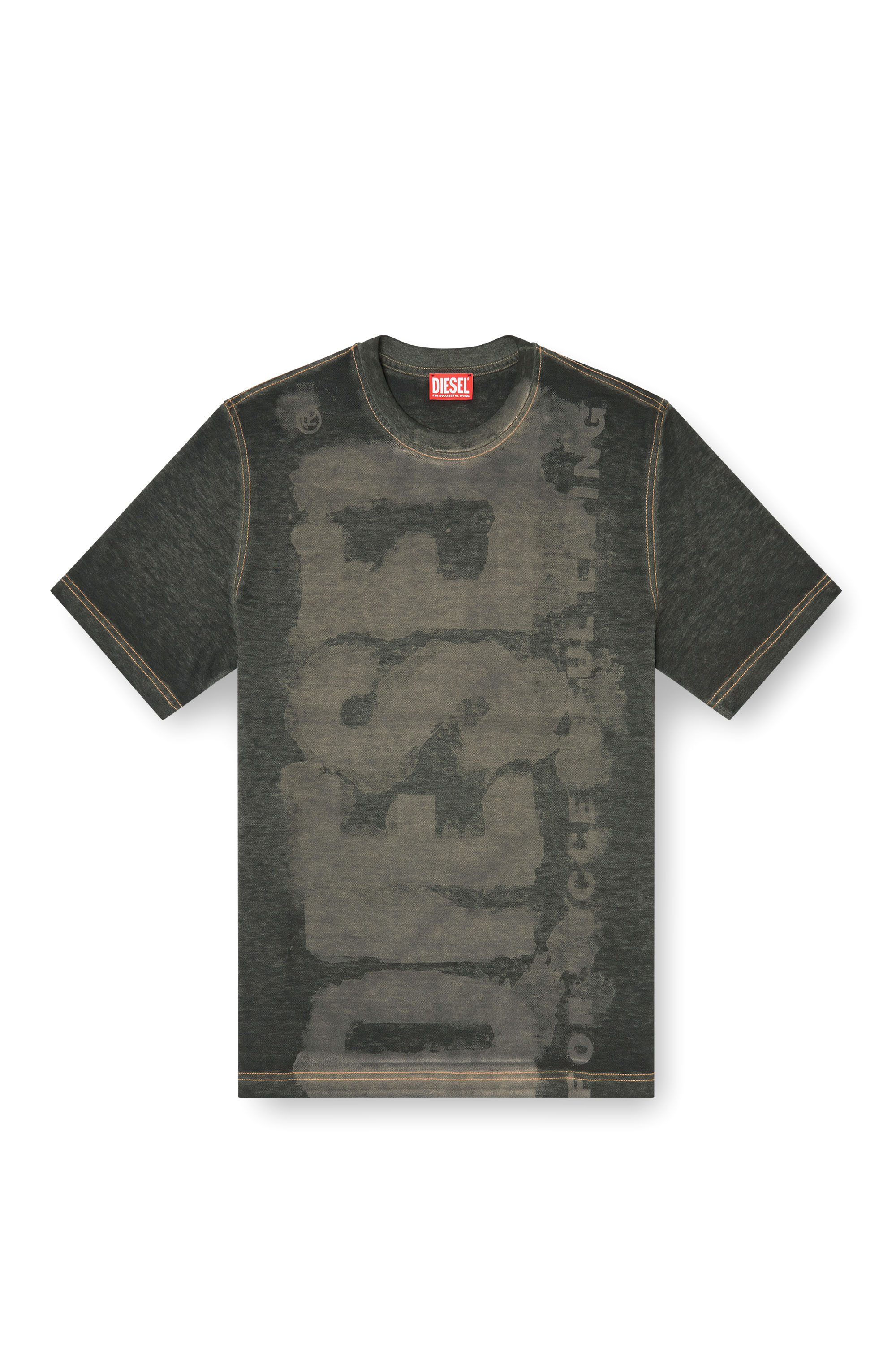 Diesel - T-ADJUST-R18, Male's Logo T-shirt in devoré pique in ブラック - 3