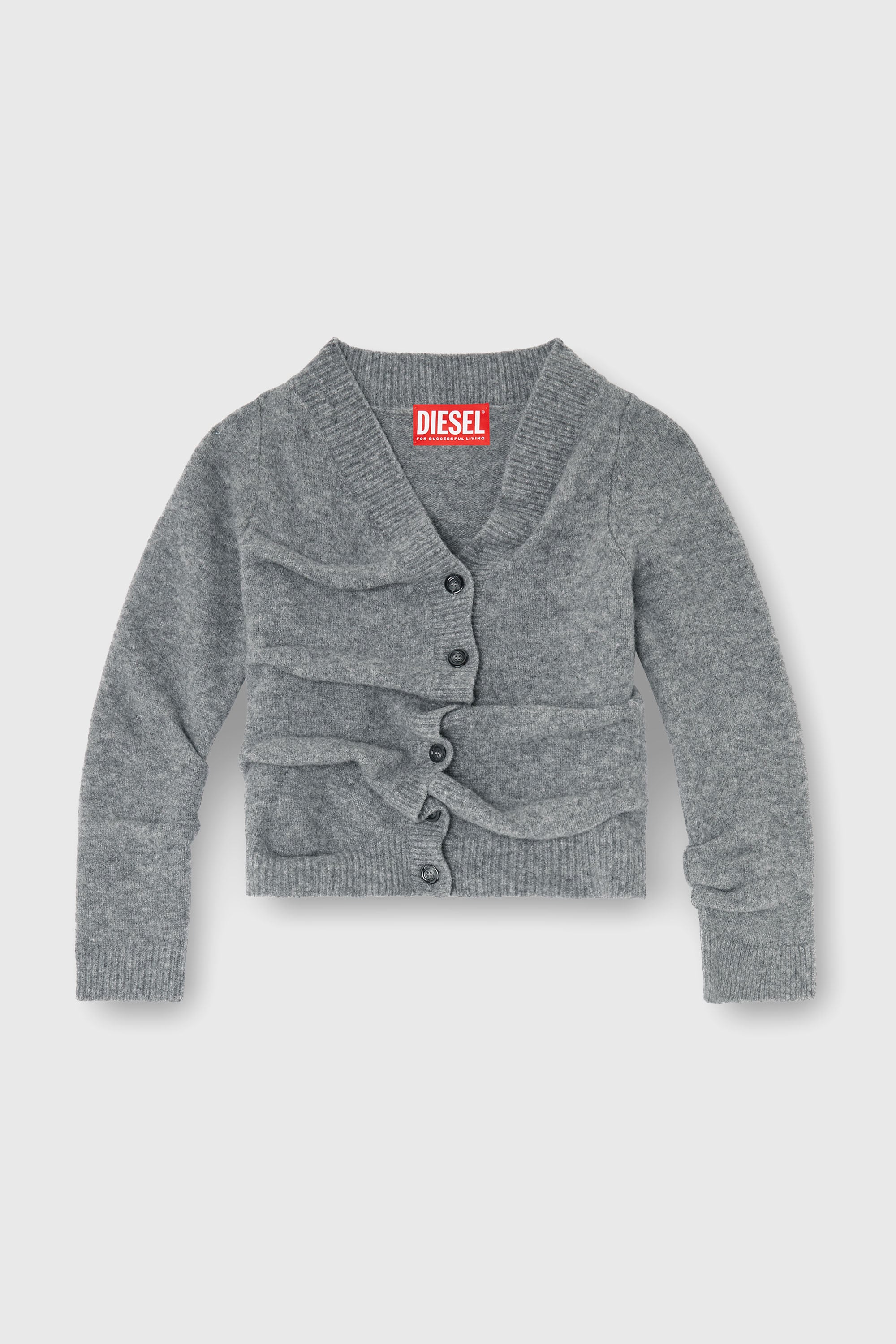Diesel - M-AVA, Female's Cropped cardigan in wrinkled boiled knit in グレー - 3