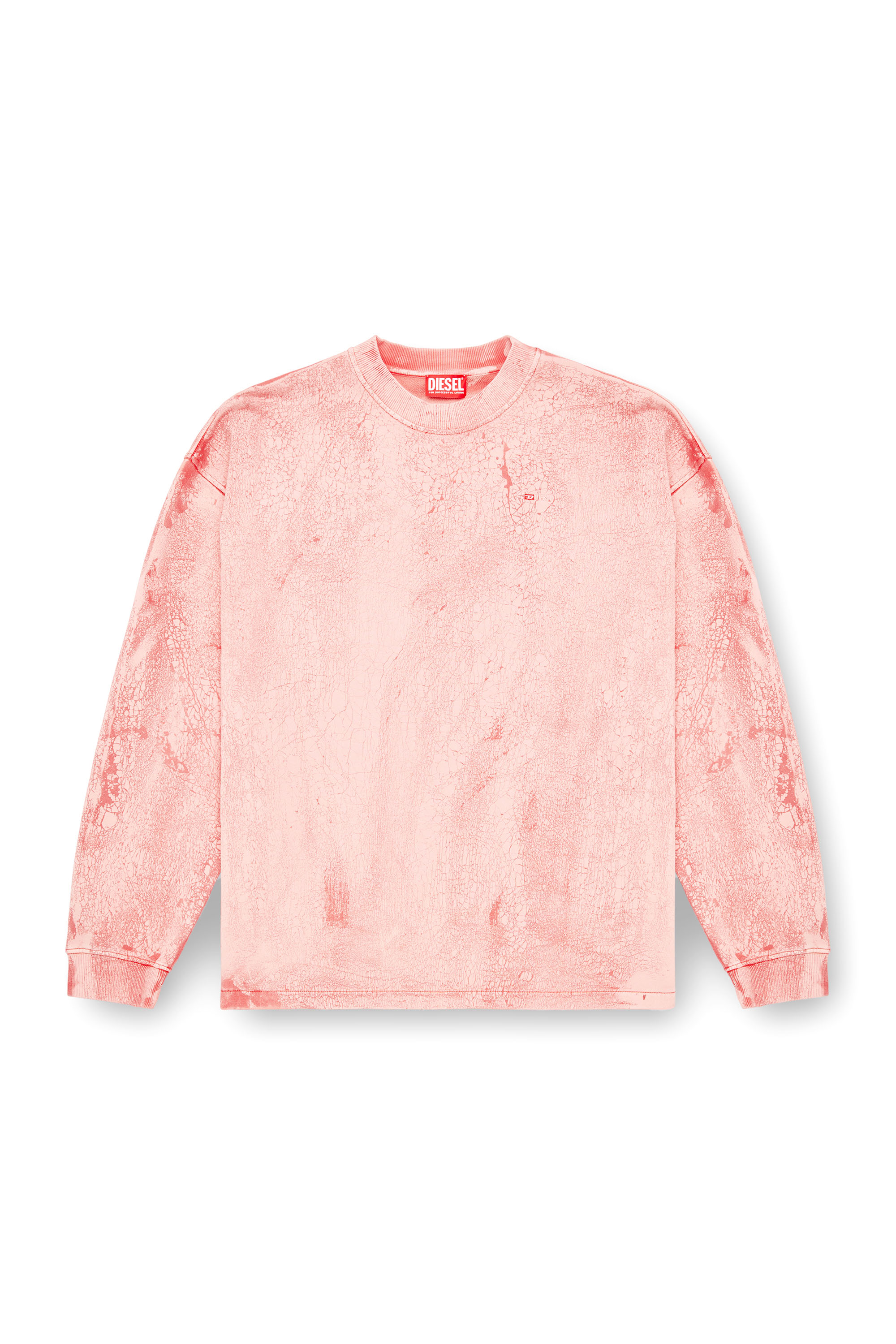 Diesel - S-BAXT-T1, Male's Cracked-effect sweatshirt with micro logo in ピンク / ホワイト - 3